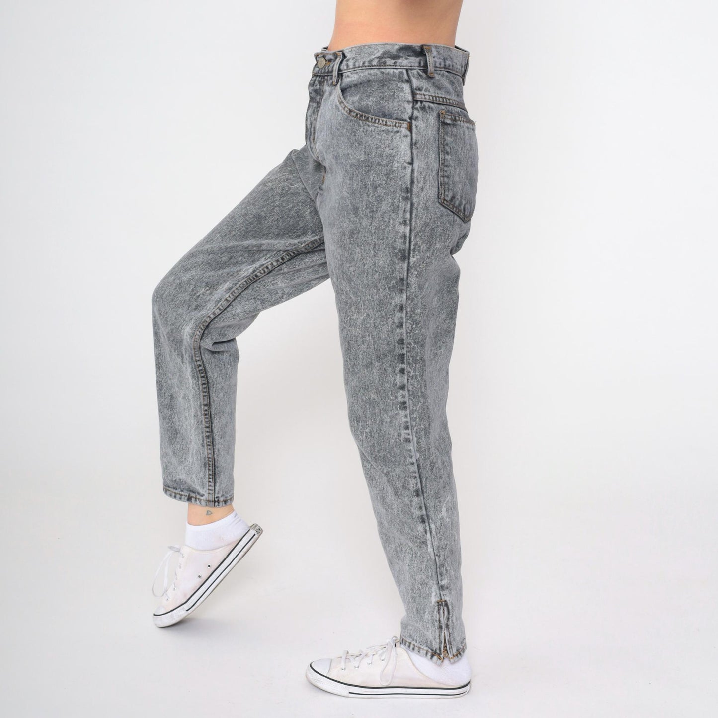 90s Hunt Club Acid Wash High-Waist Jeans Ankle Zip Grey Denim Small