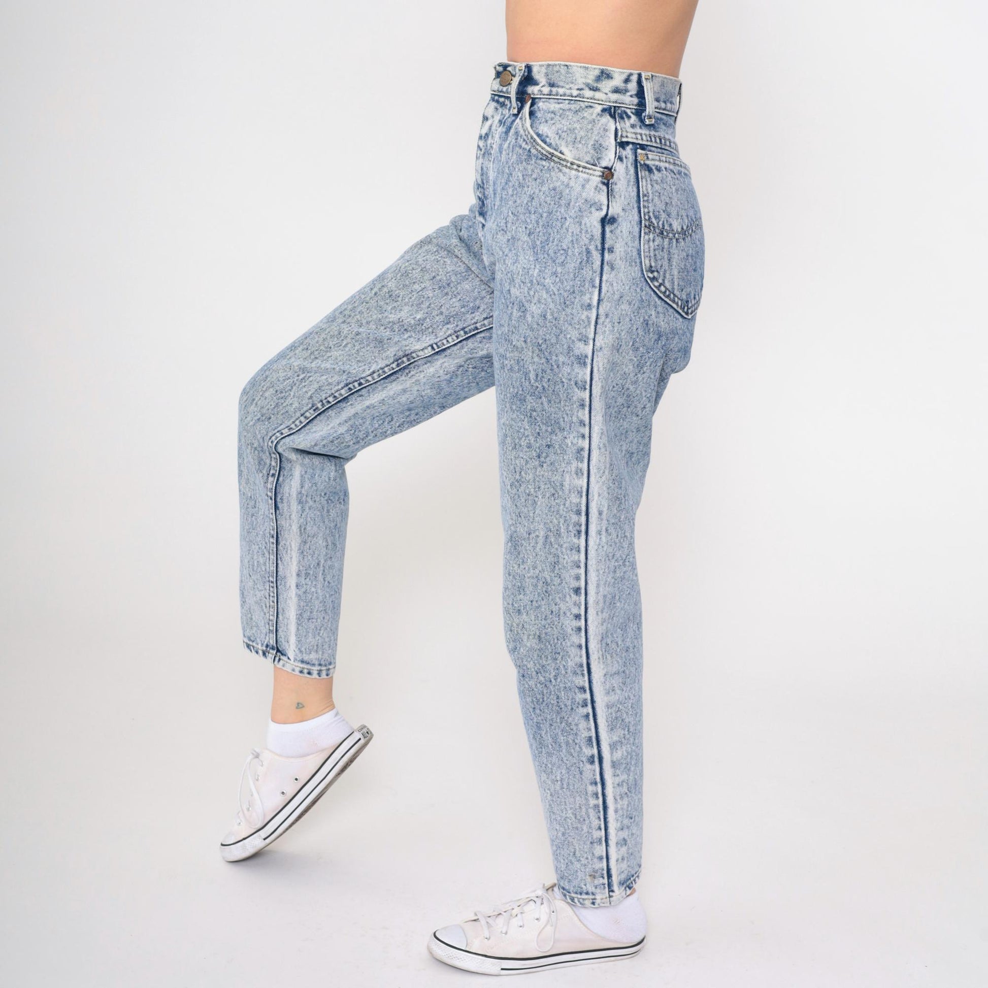 80s Lee Acid Wash Jeans High Waist Tapered Slim Leg Blue Denim Small