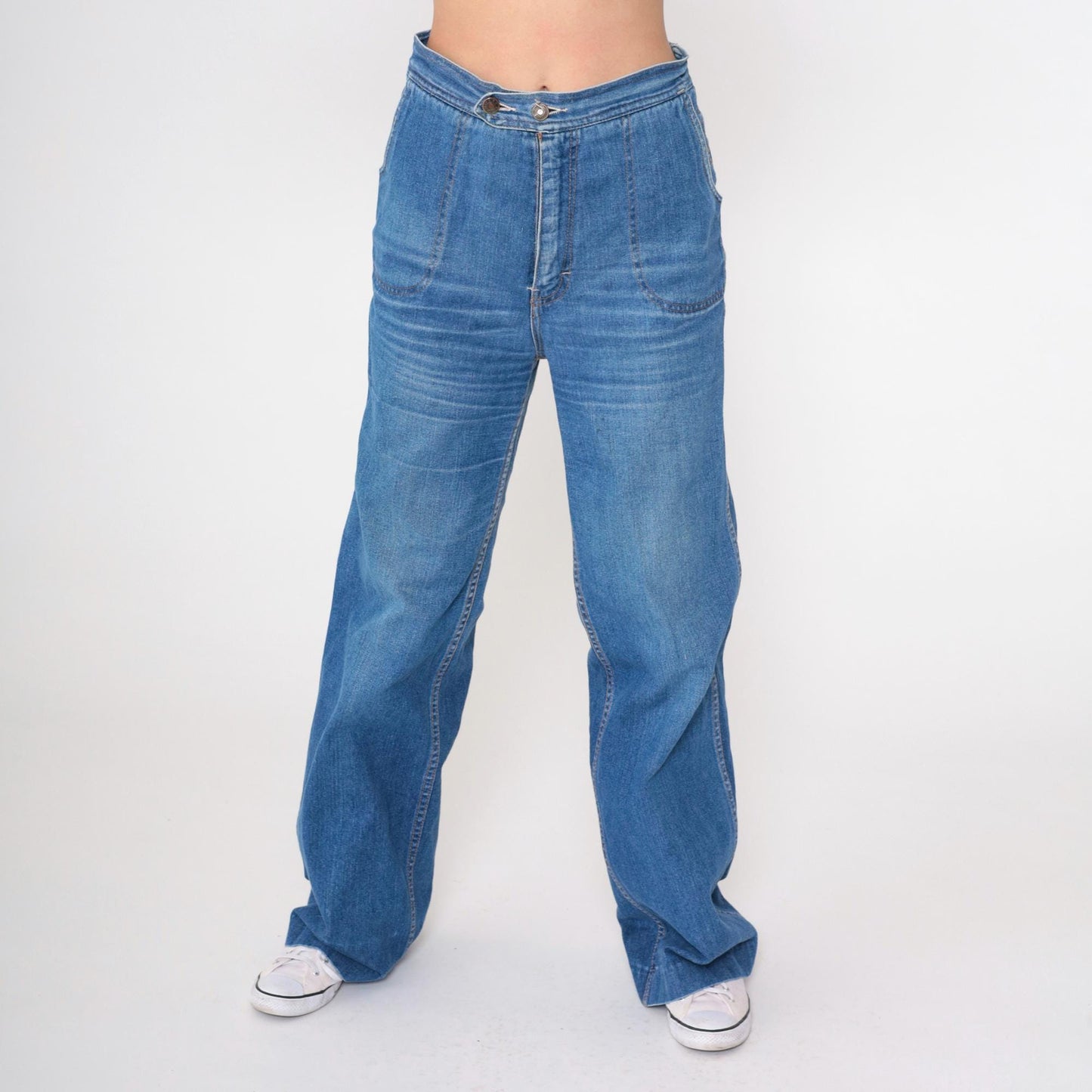 80s Bay Britches High Rise Straight Leg Jeans Faded Blue Denim Medium