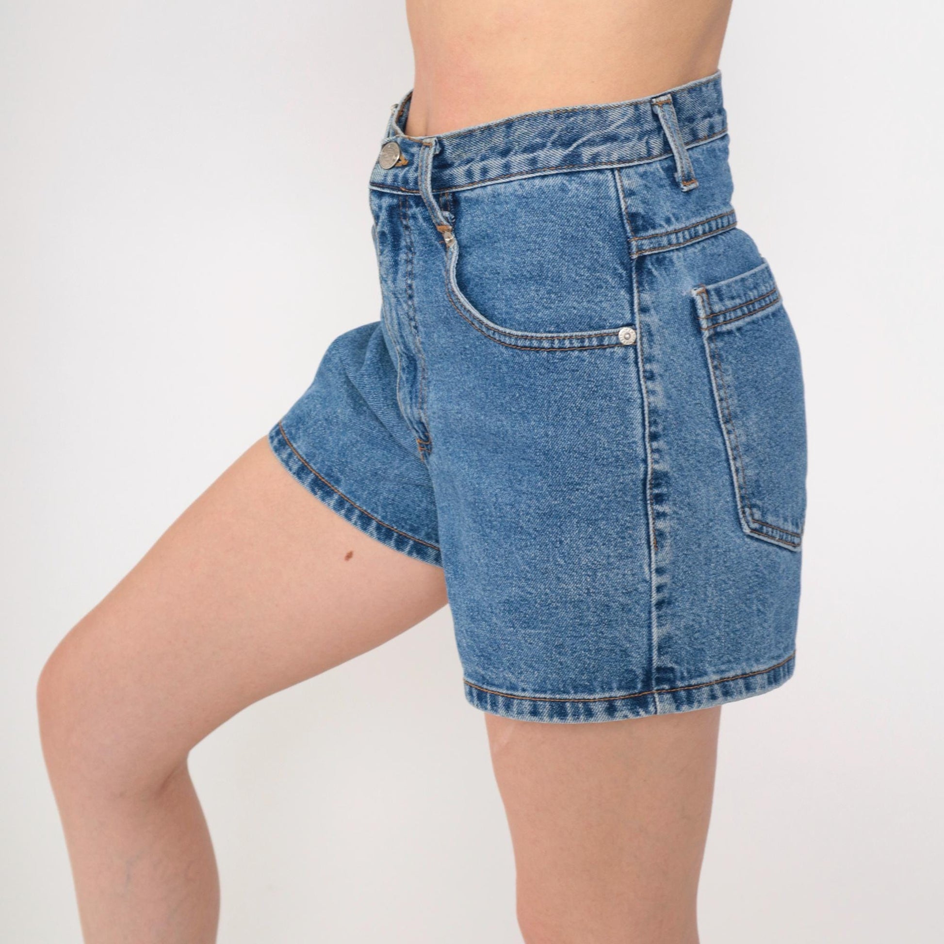 90s High-Waisted Denim Shorts Blue Jean Shorts Cotton Small 6