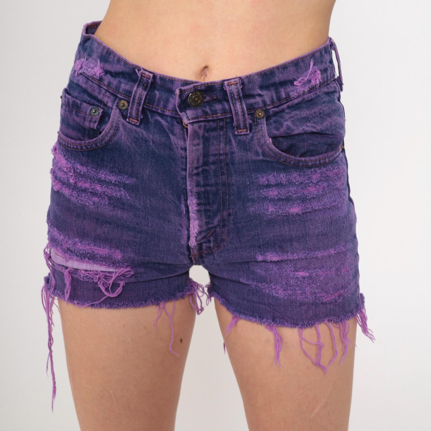 Y2K Levi's Purple Overdyed Cutoff Shorts High Rise Distressed Extra Small