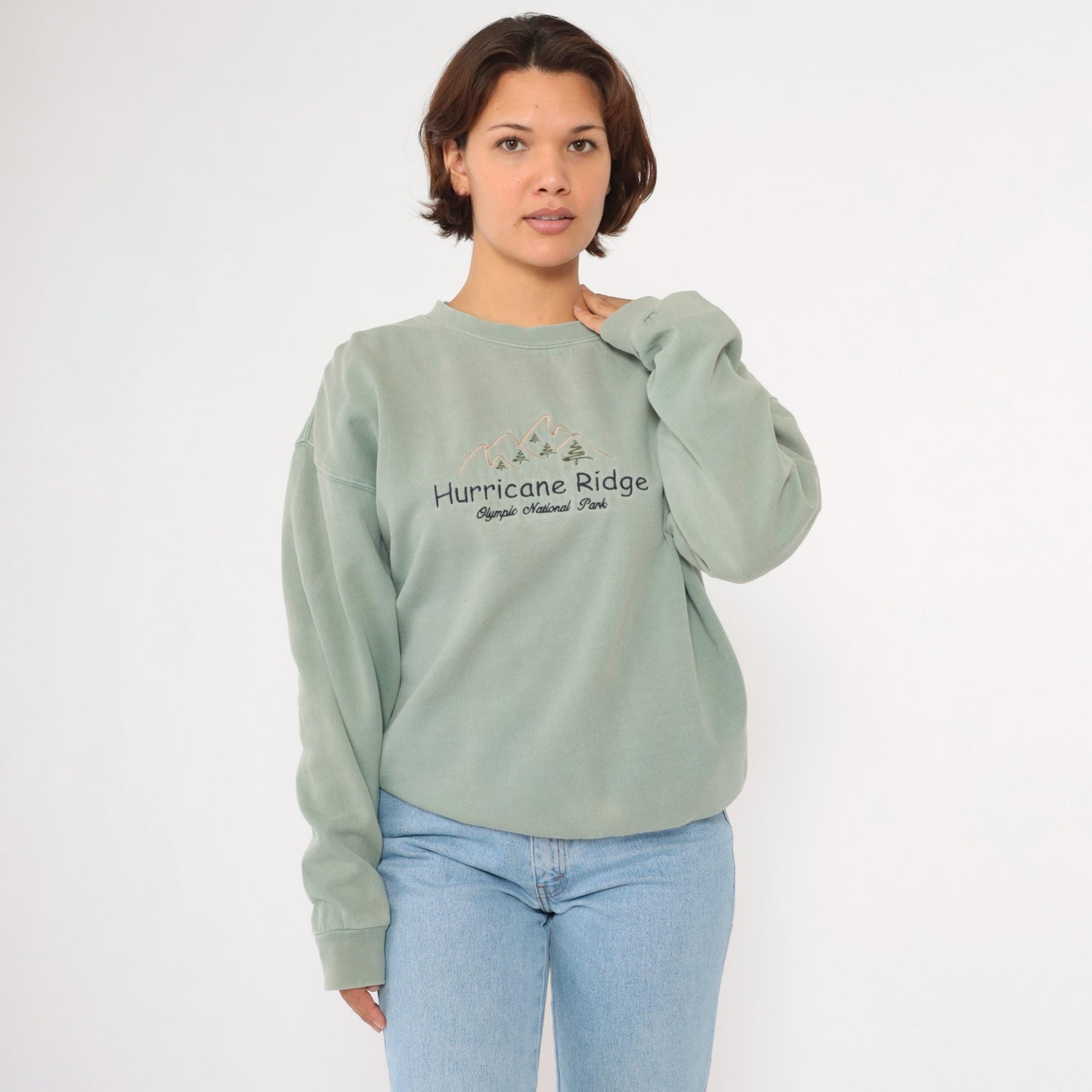 90s Olympic National Park Hurricane Ridge Sage Green Embroidered Sweatshirt Large
