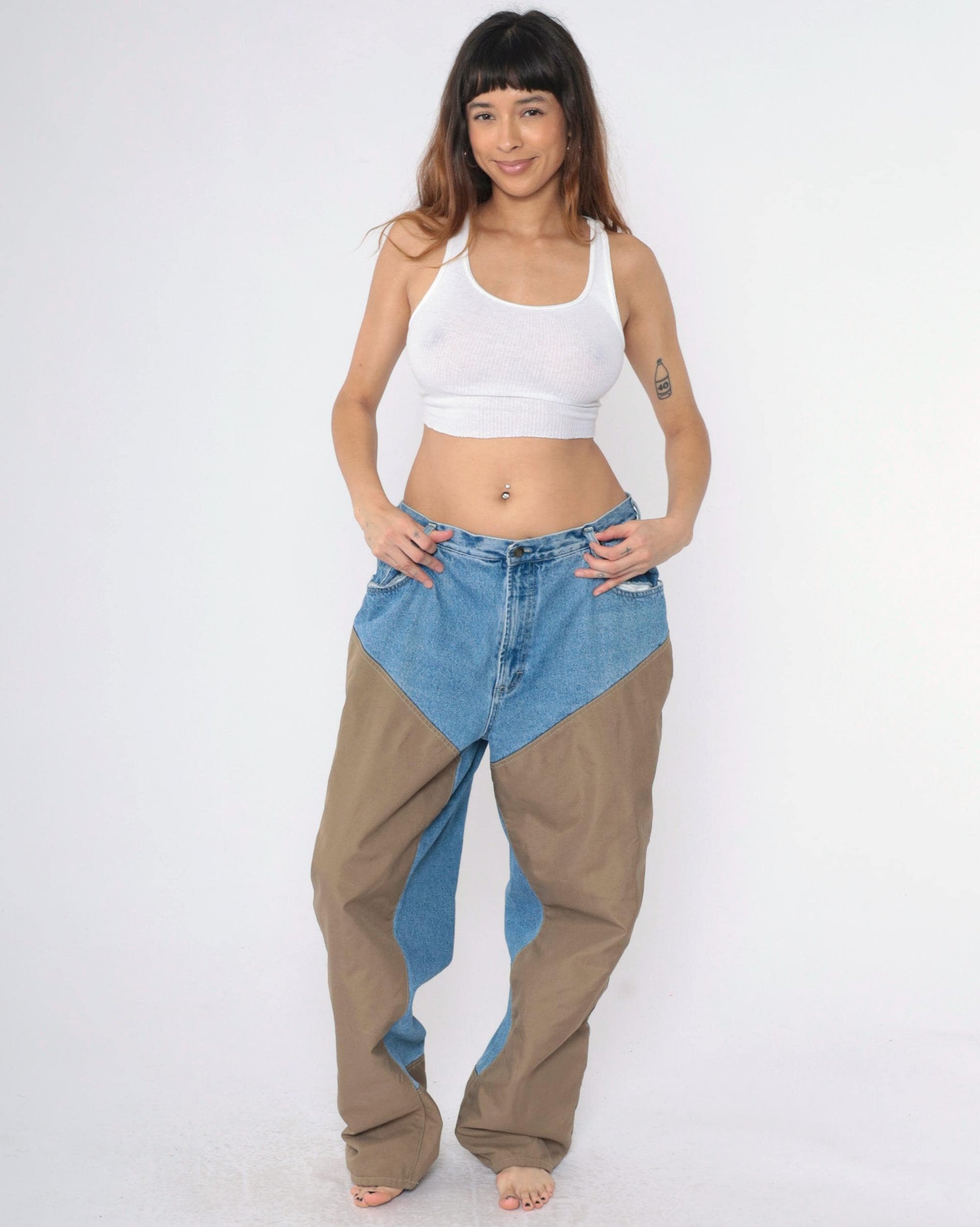 Y2K Columbia Tough Mother Two-Tone Chap Jeans High Waist Men's 40
