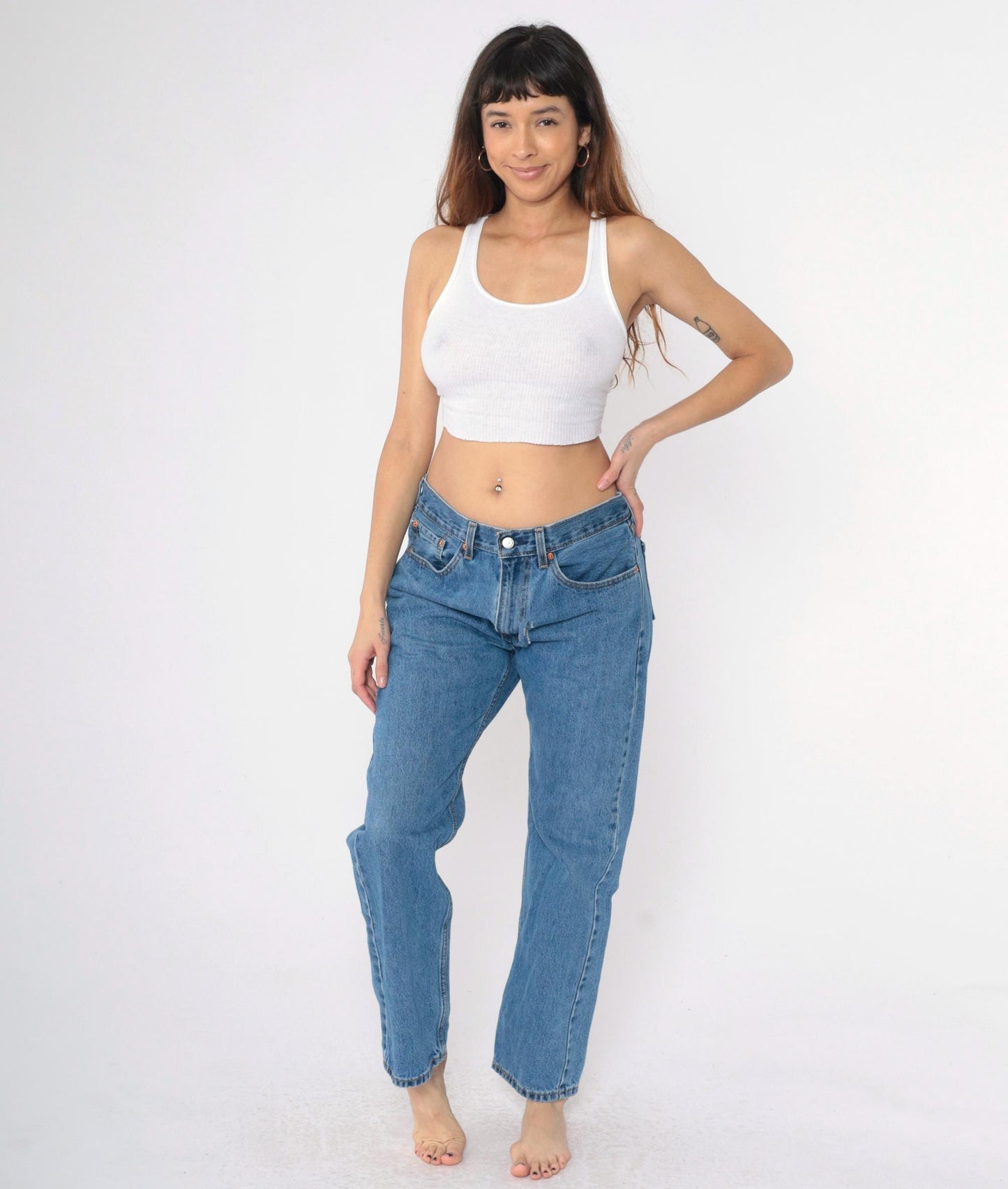 Y2K Levi's 505 Straight Leg Jeans Blue Denim High Rise Ripped 34x30