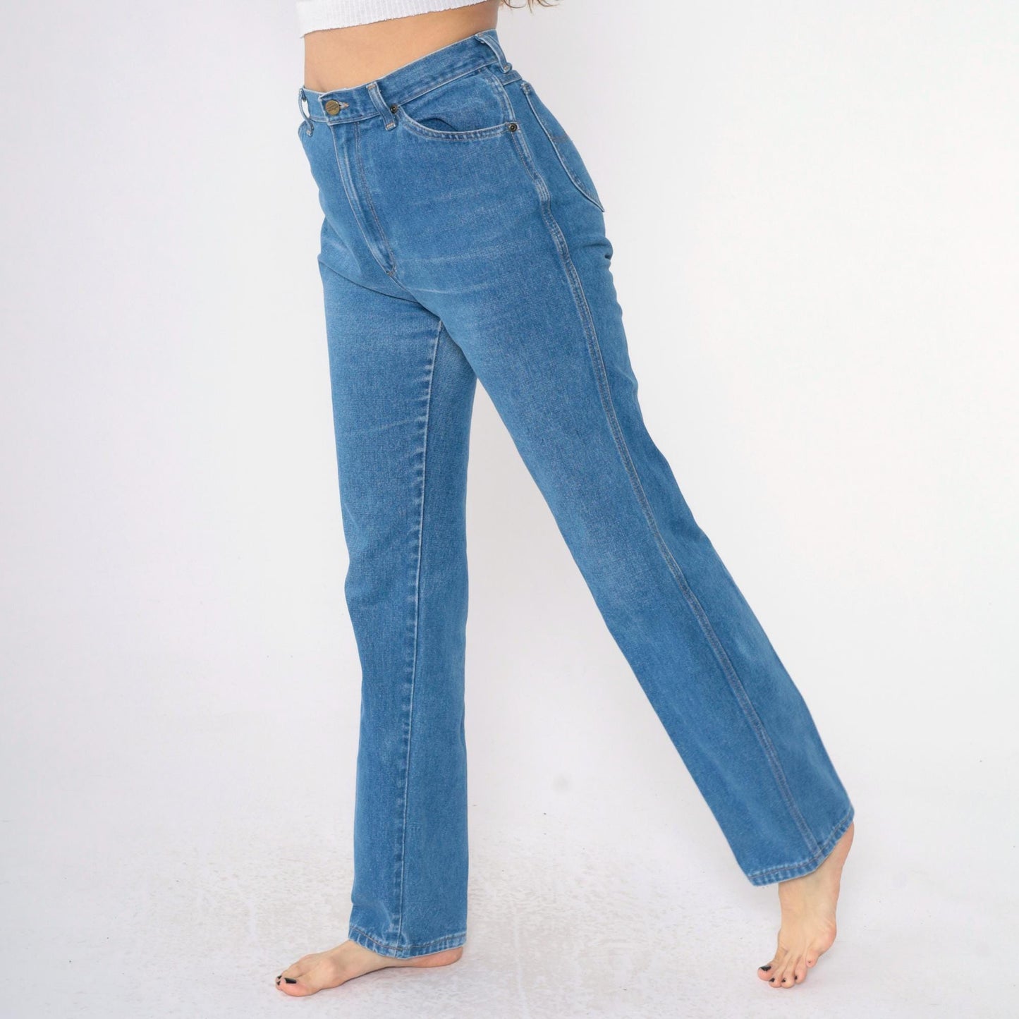 80s Wrangler High Waisted Tapered Jeans Blue Straight Leg Small