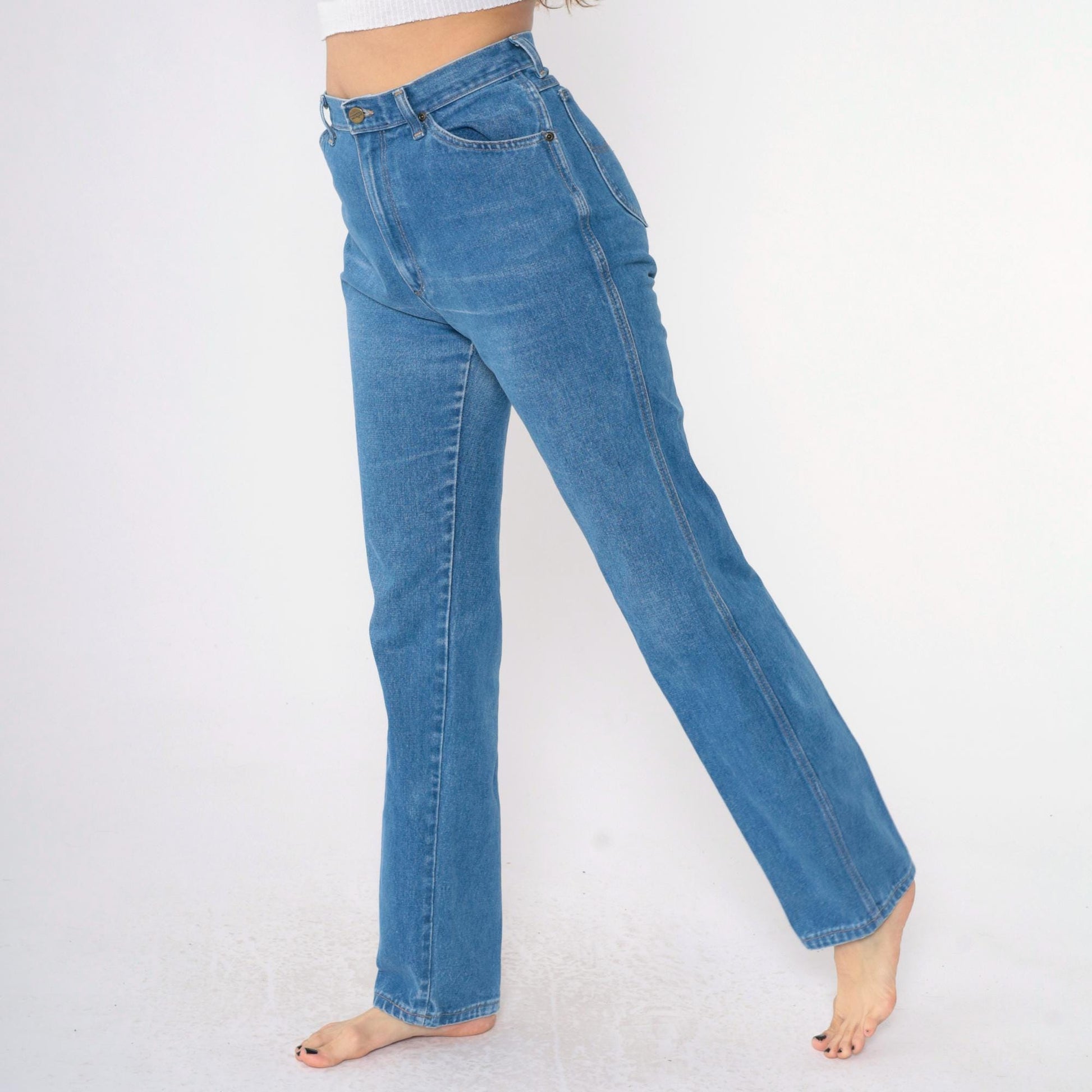 80s Wrangler High Waisted Tapered Jeans Blue Straight Leg Small