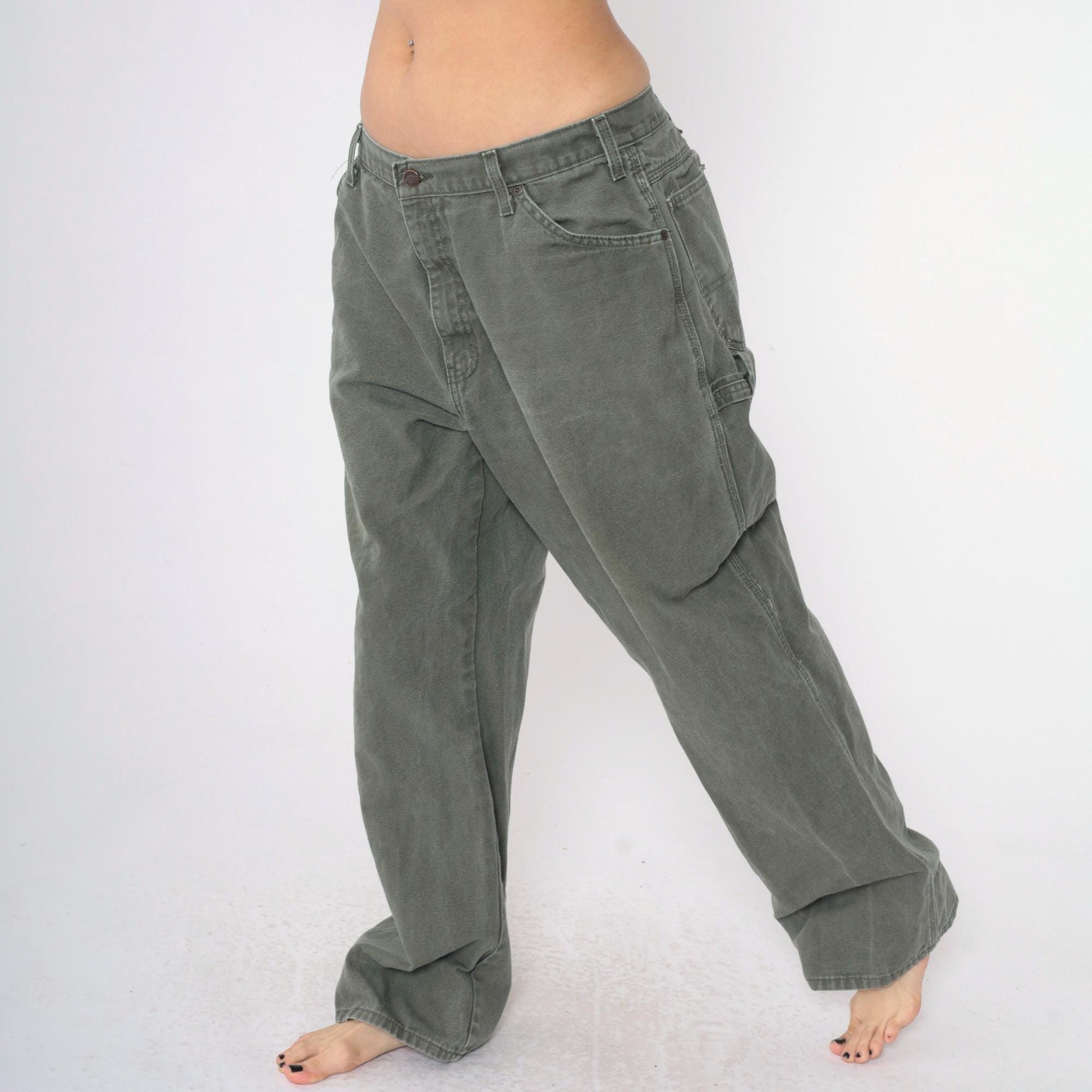 Y2K Dickies Olive Cargo Pants Hammer Loop Straight Leg Men's XL