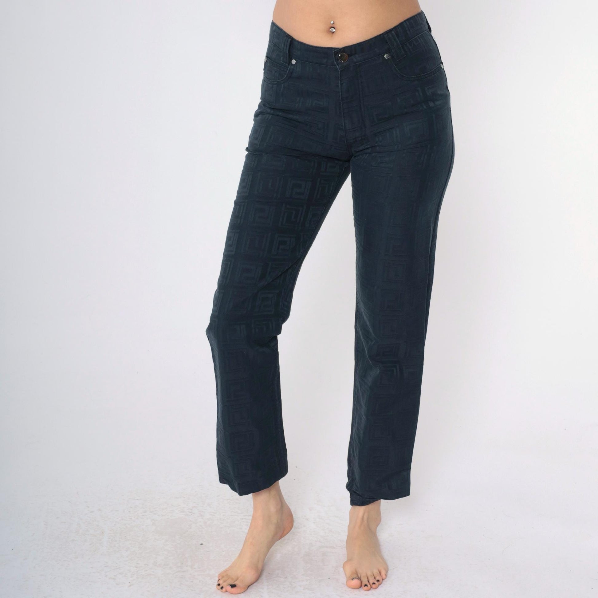 Versace Classic V2 Geometric Embossed Black Trousers Size 32