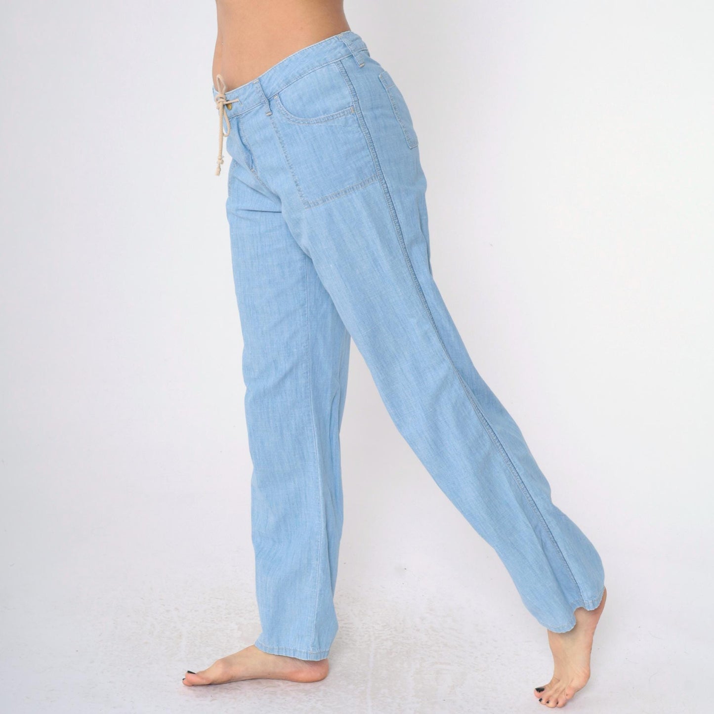 Tommy Bahama Light Wash Straight Leg Jeans Drawstring Waist Low Rise Size 8