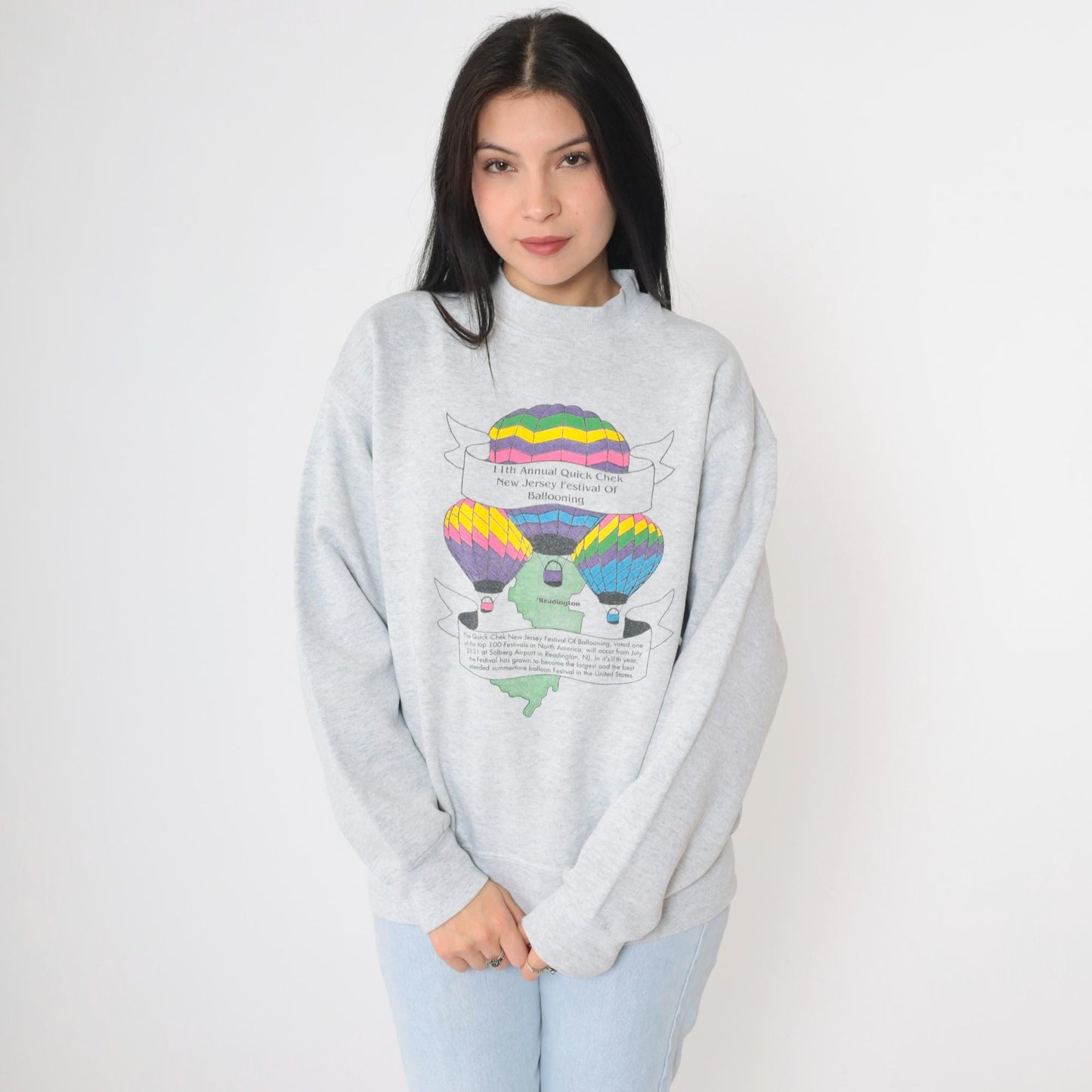 90s Hot Air Balloon Festival New Jersey Sweatshirt Grey Fruit of the Loom Large