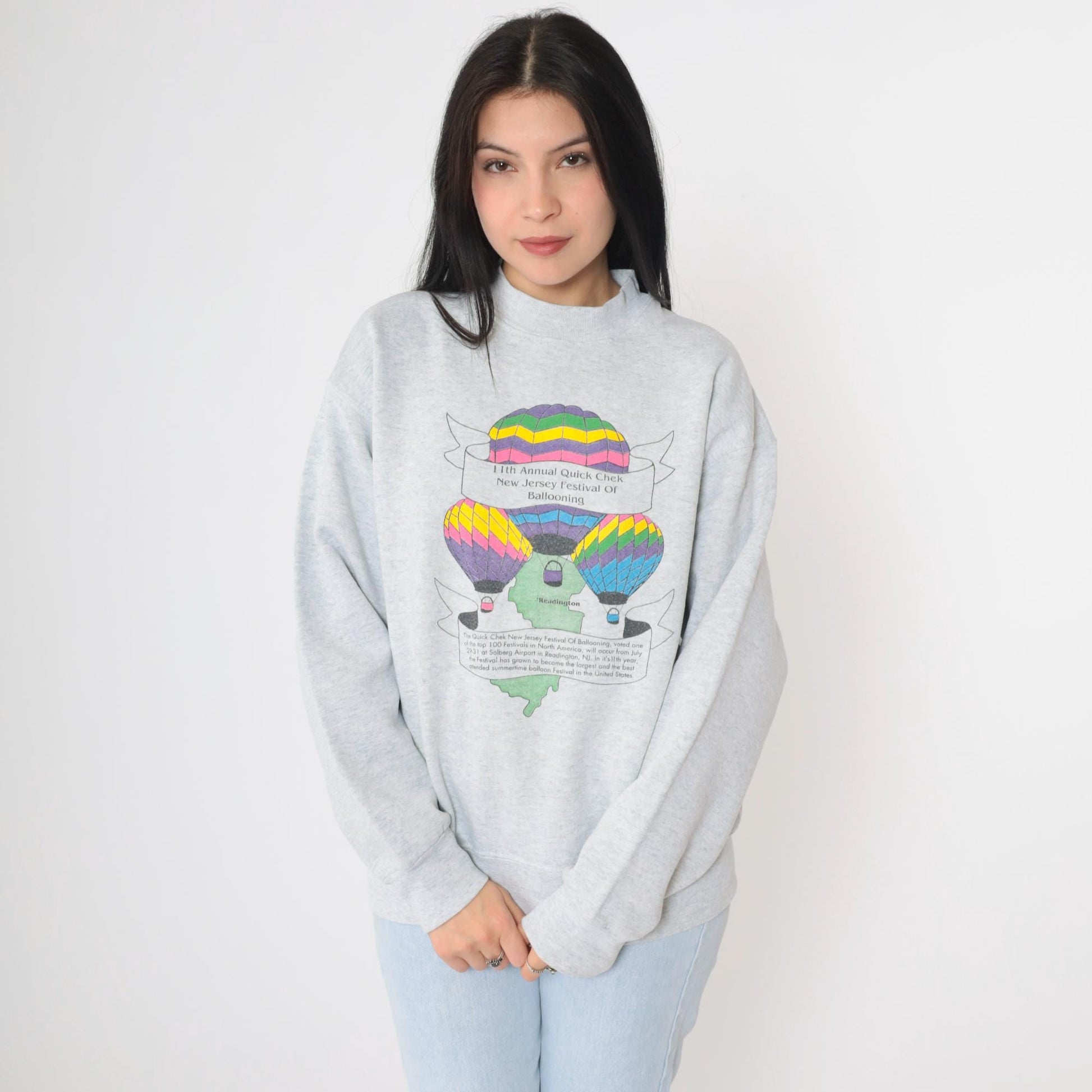90s Hot Air Balloon Festival New Jersey Sweatshirt Grey Fruit of the Loom Large