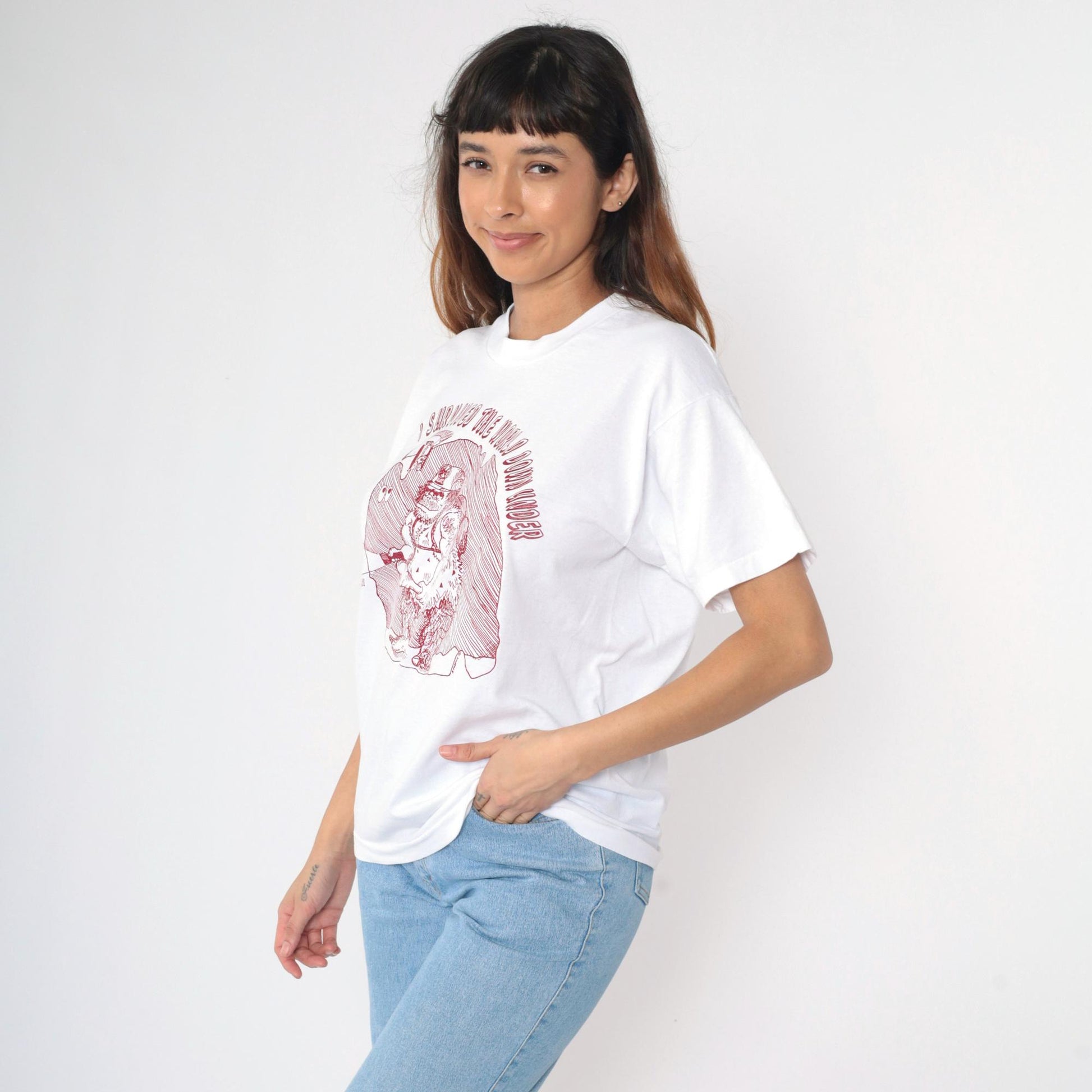 90s Rolla Middle School Spelunkers Graphic T-Shirt White Caveman Tee Large