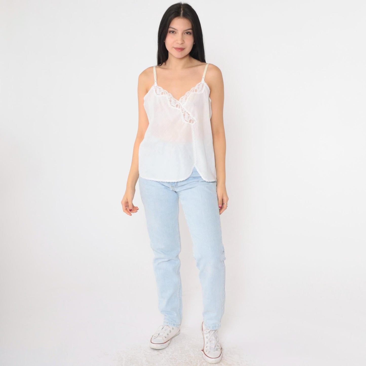 80s Kayser White Lace Camisole Adjustable Spaghetti Strap Tank Small