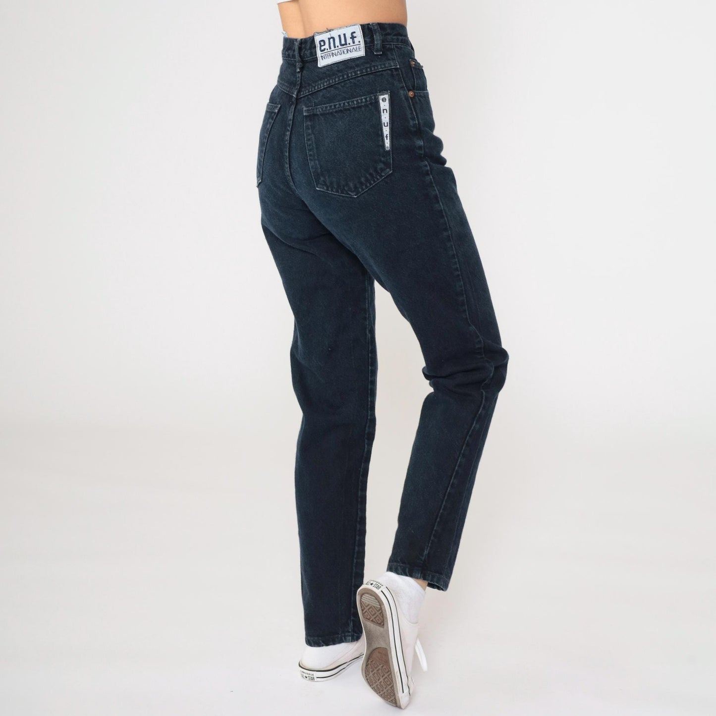 90s Enuf Black Denim Mom Jeans High Rise Tapered Extra Small XS