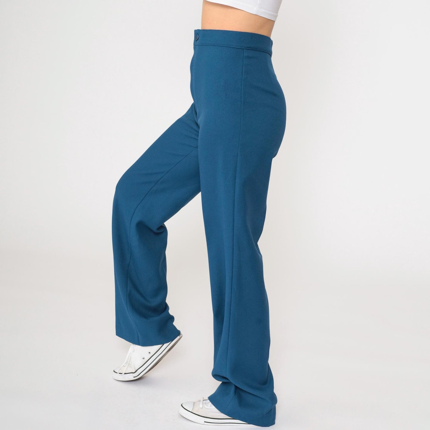 70s High-Rise Straight Leg Trousers Blue Polyester Small S