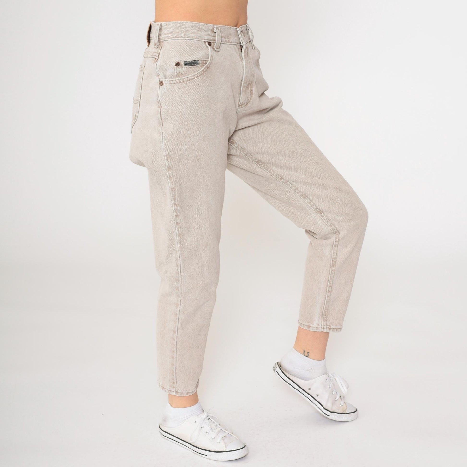 90s Lee High Waist Tapered Jeans Light Brown Denim Small