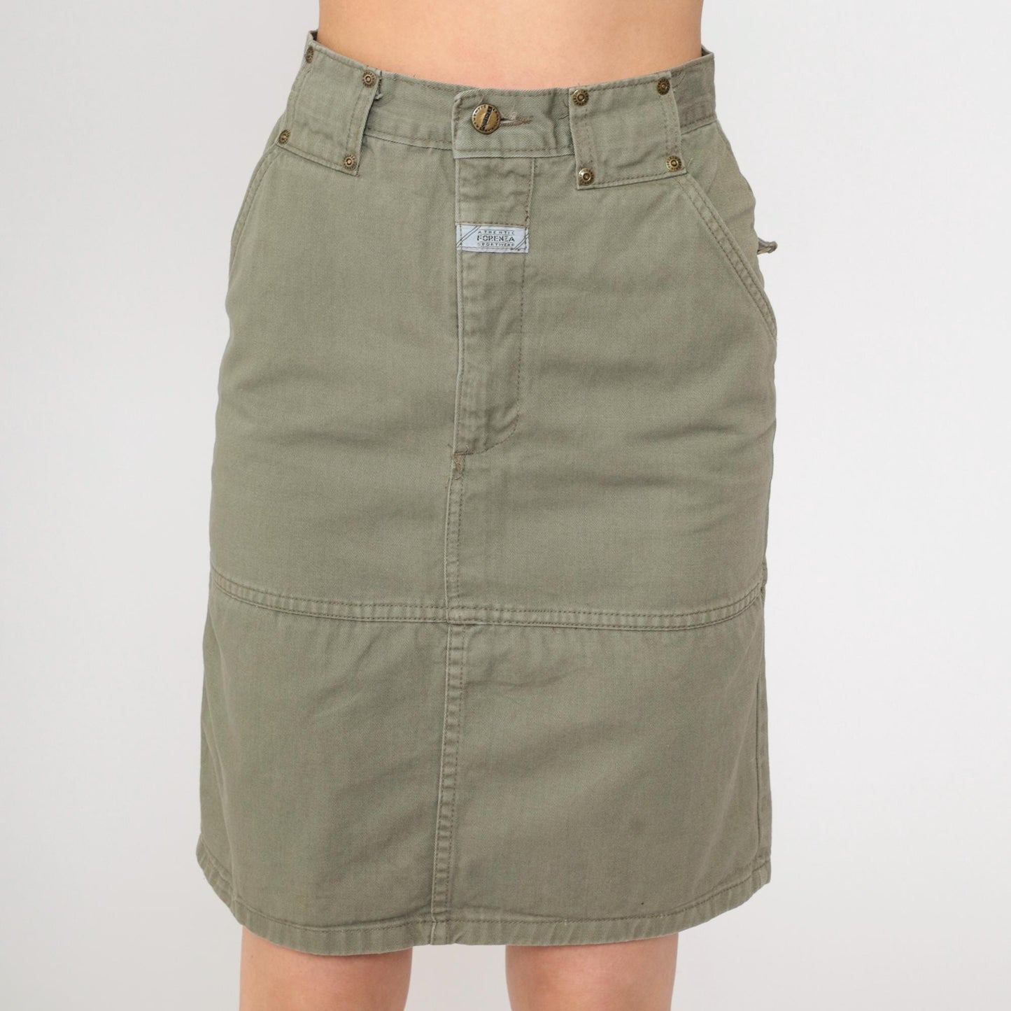 90s Forenza Olive Cargo Mini Skirt High Waist Cotton Utility Small 4