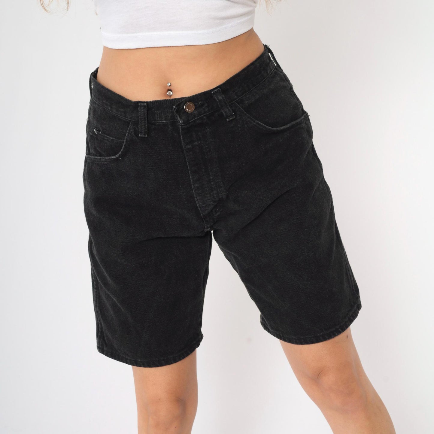 90s Wrangler Black Denim Shorts High Waist Jean Bermuda Medium