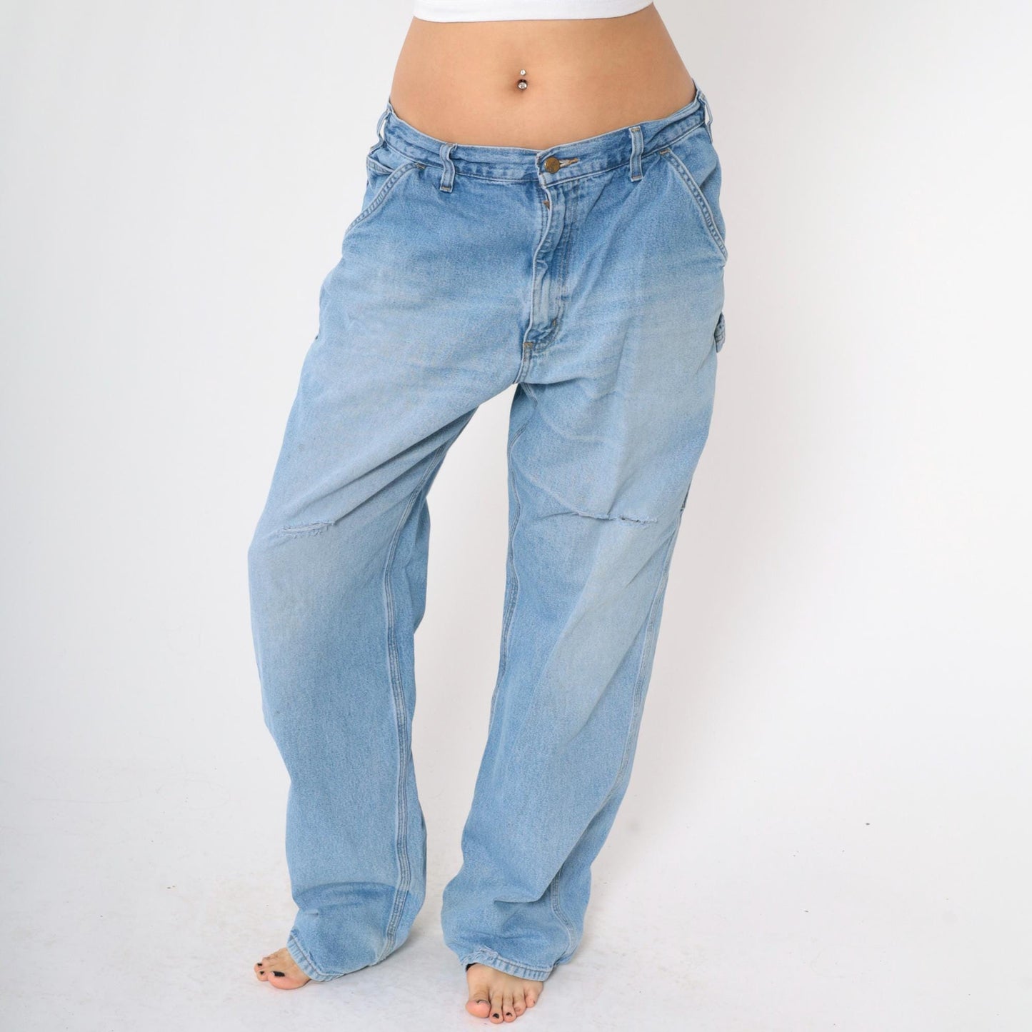 Y2K Carhartt Carpenter Jeans Ripped Blue Denim High Waisted 36x34
