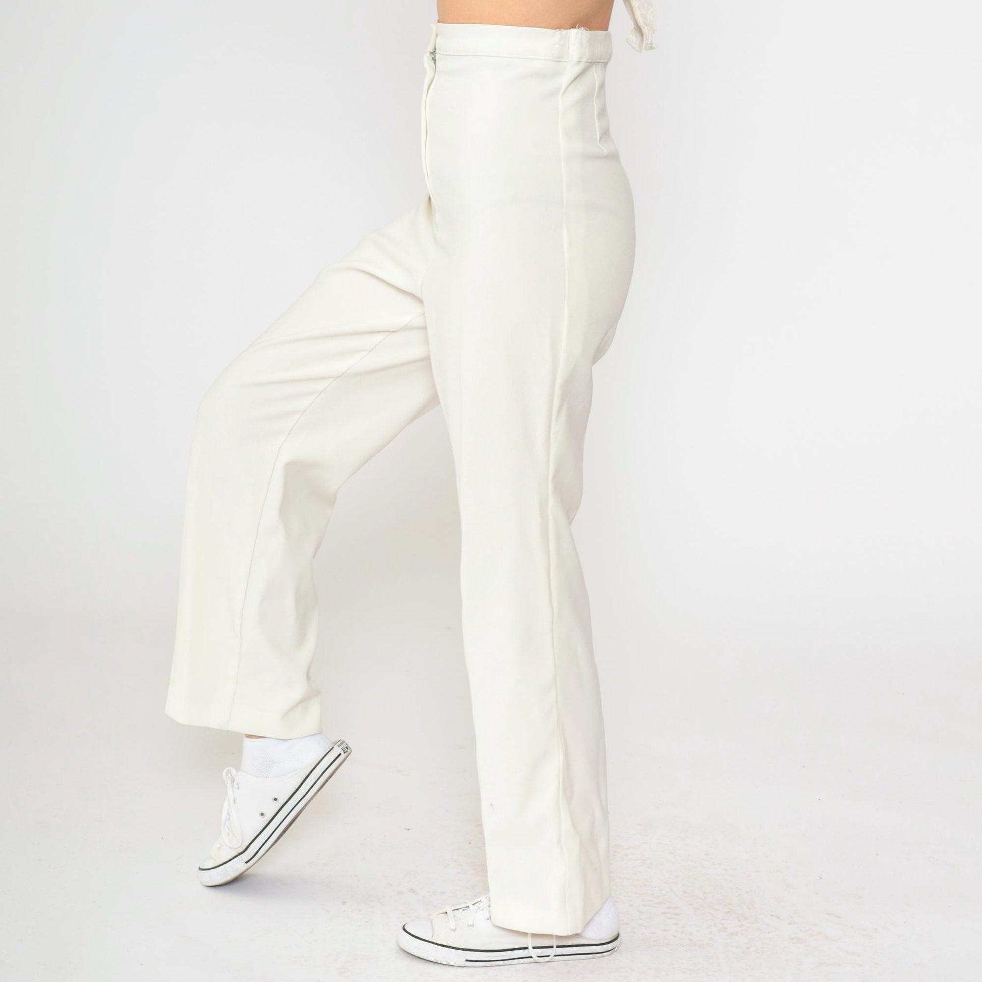 80s White High-Waisted Straight Leg Trousers Youth XS
