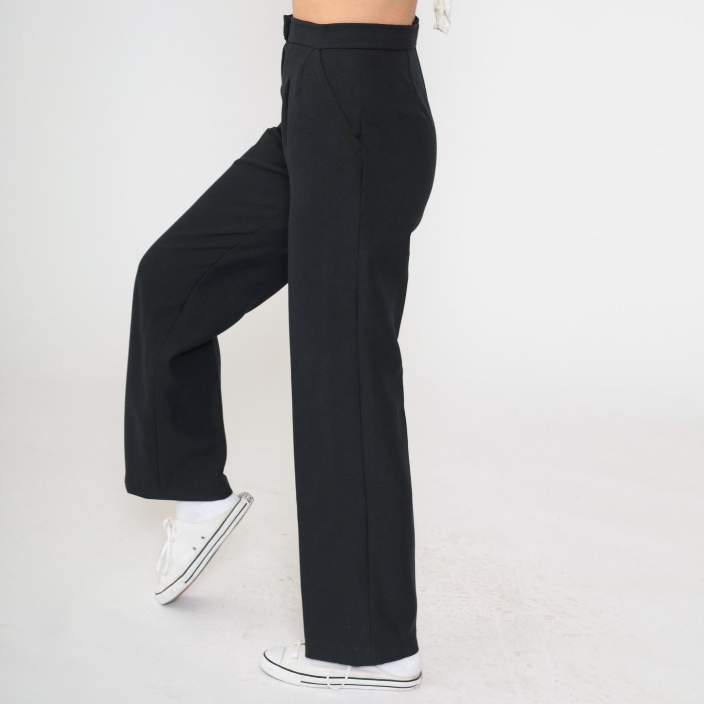 80s Black High-Waisted Pleated Straight Leg Trousers Small