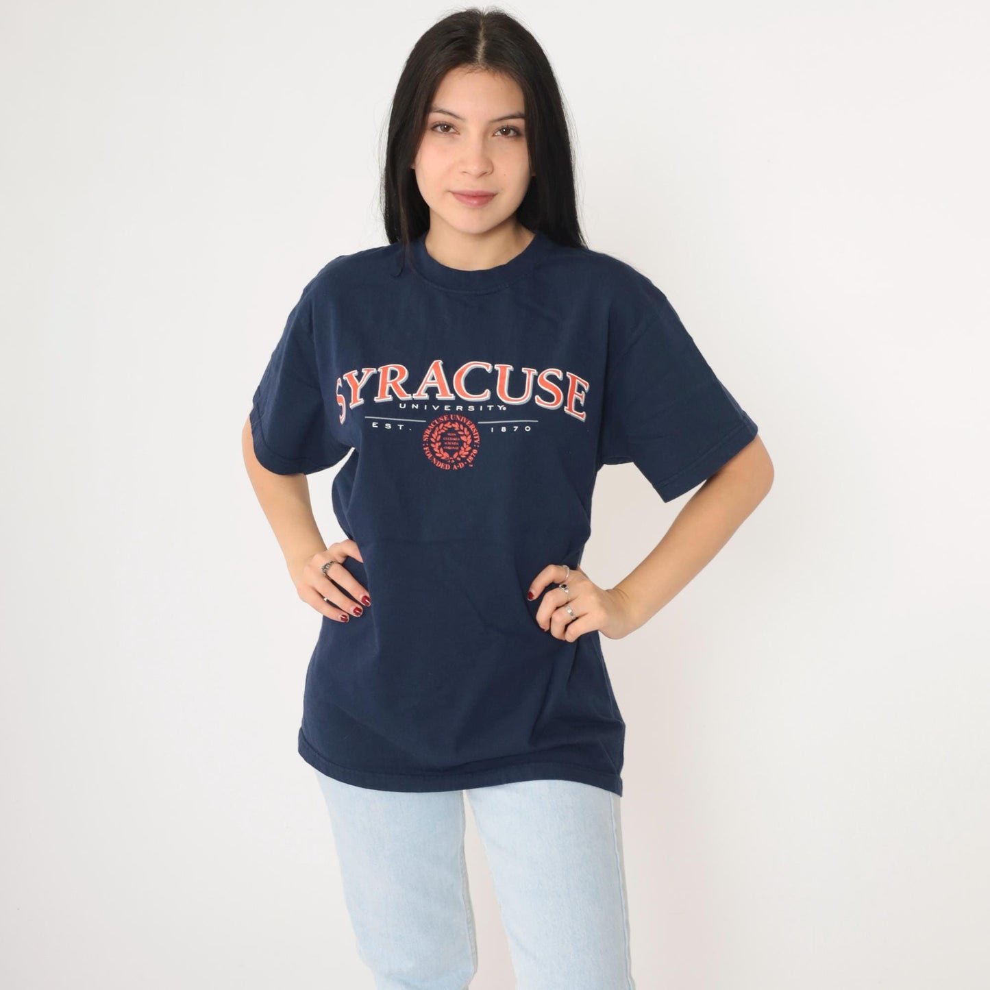 90s Syracuse University Graphic T-Shirt Navy Cotton Crewneck Medium