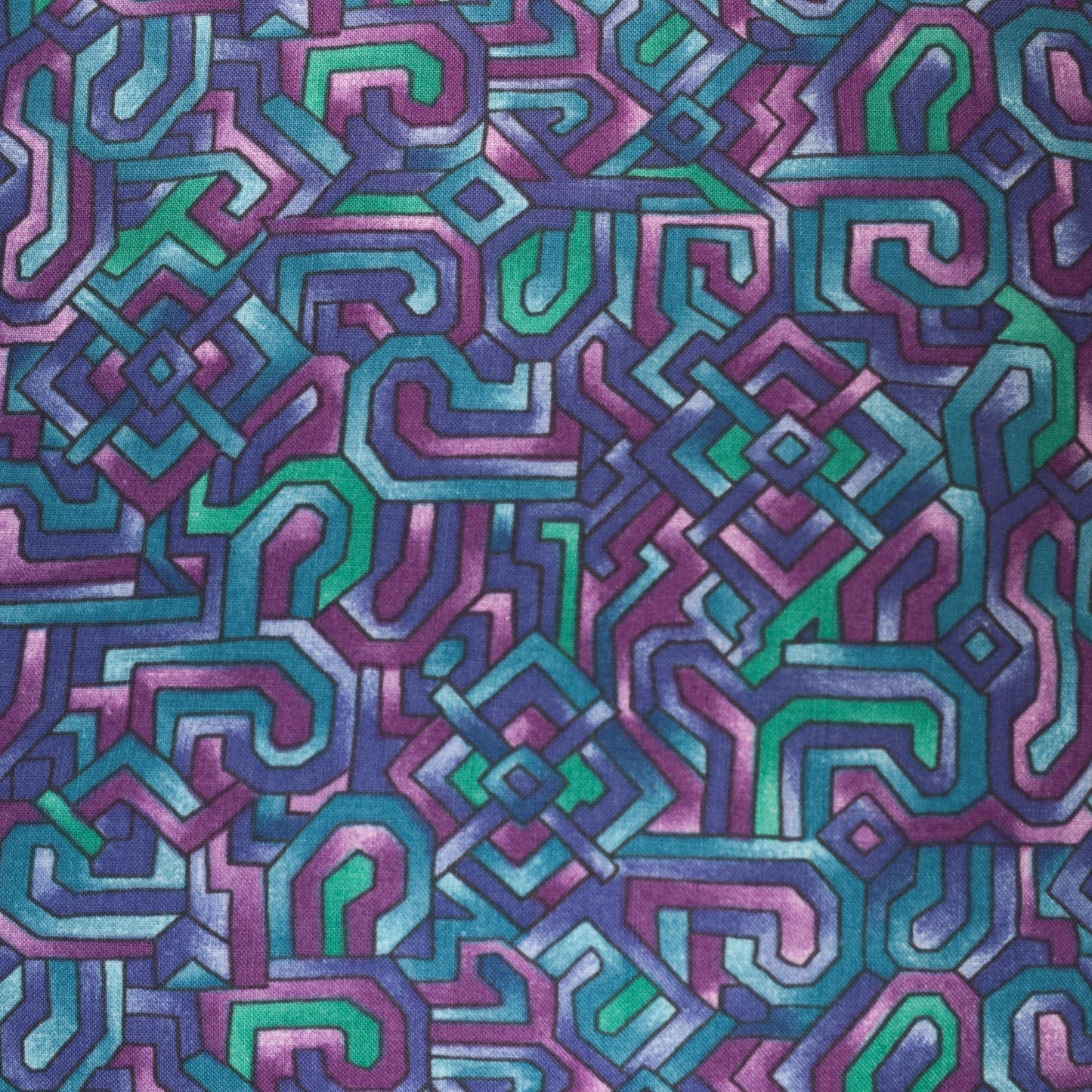 90s Purple Blue Green Abstract Geometric Mock Neck Midi Dress Small