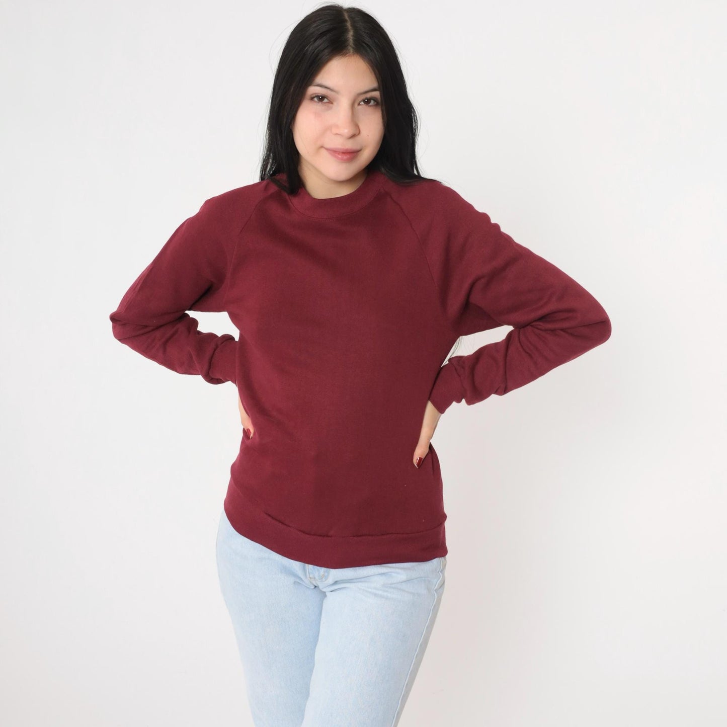 90s Jerzees Burgundy Crewneck Sweatshirt Raglan Sleeve Extra Small