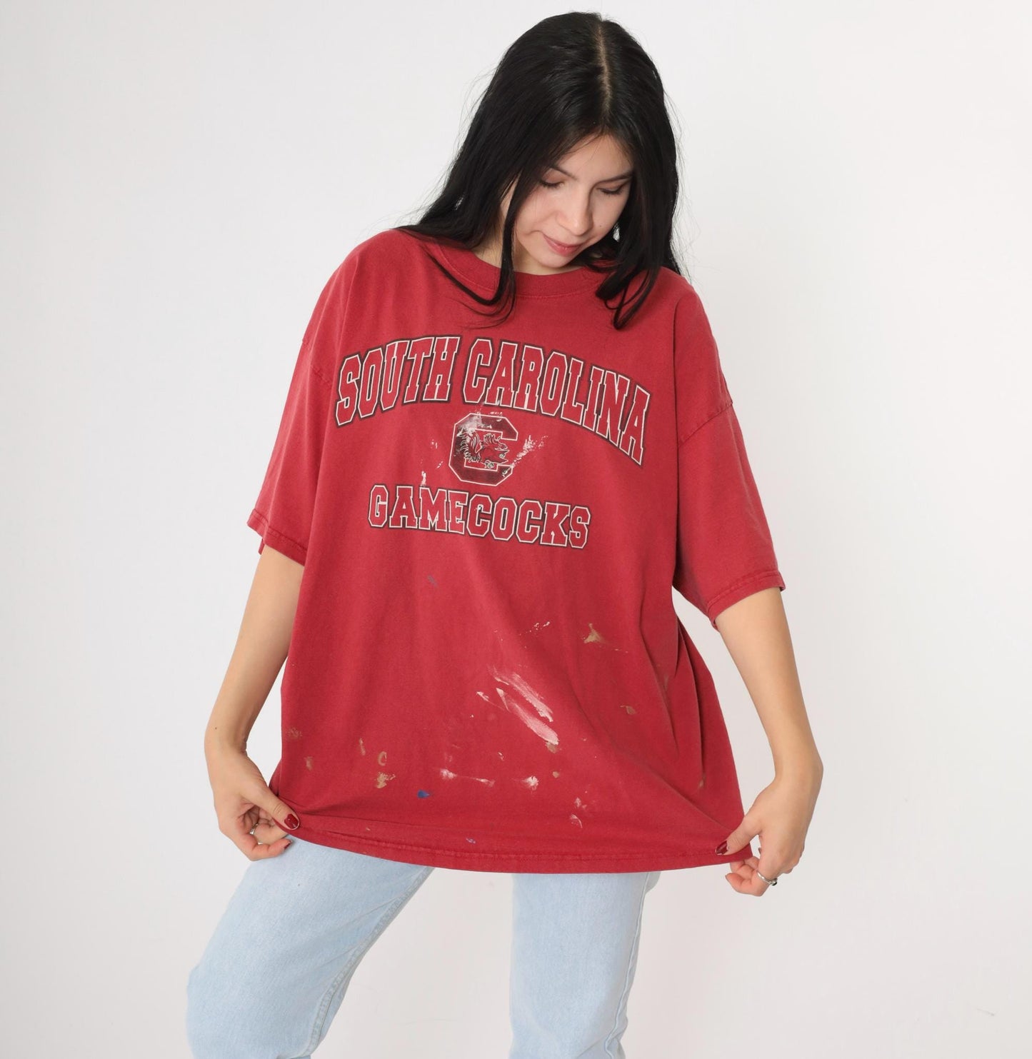 00s South Carolina Gamecocks Paint Splatter Graphic Tee Red XXL