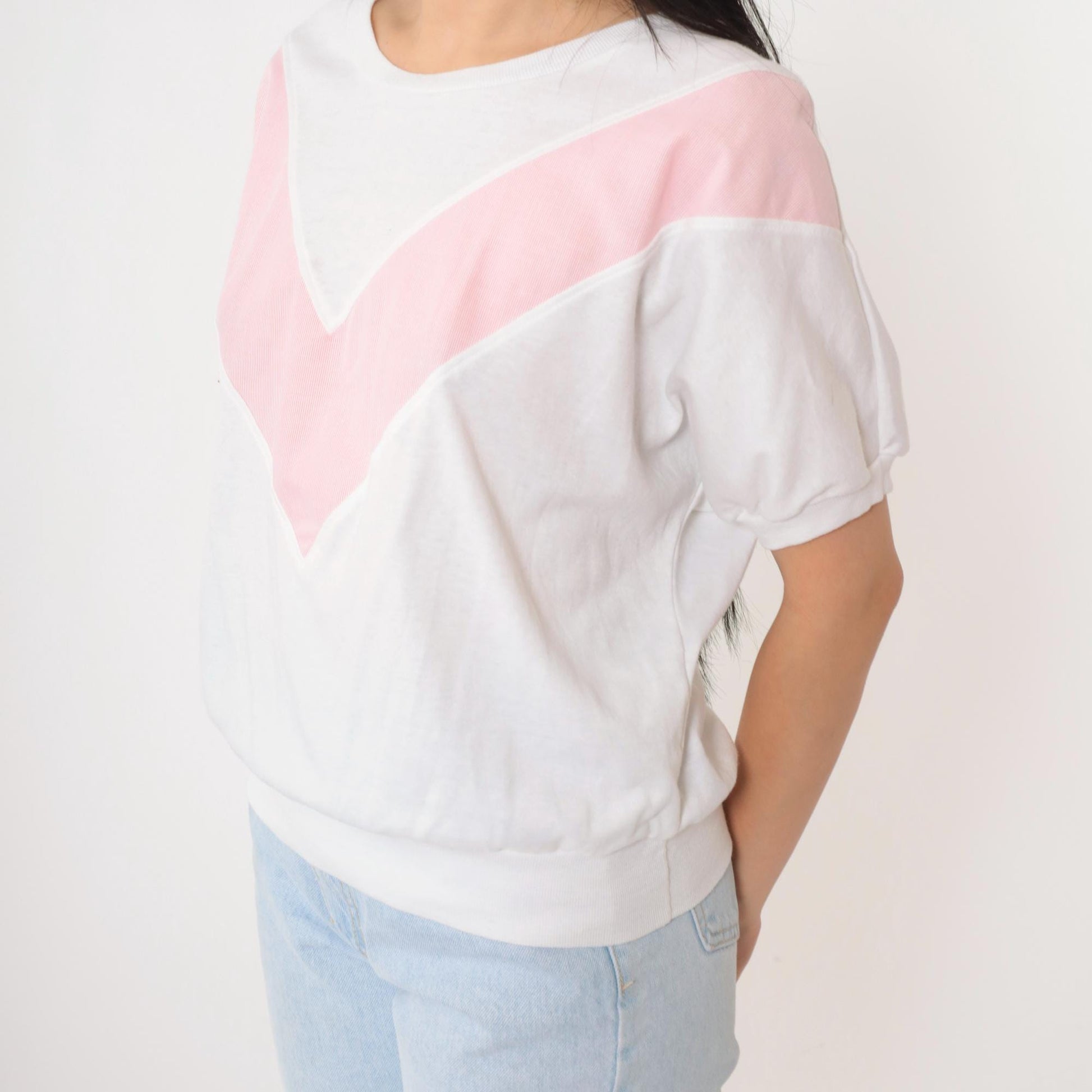 80s Land'n Sea Chevron Striped Dolman Sleeve Tee Pink White Small Medium