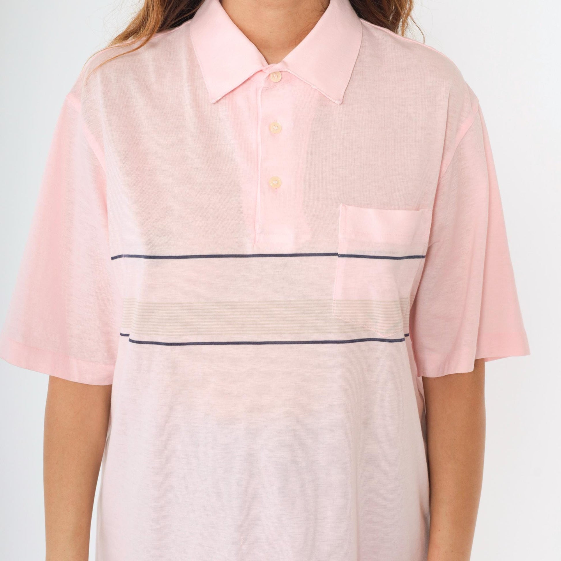 90s Career Club Striped Polo Shirt Pink Men's Extra Large Tall
