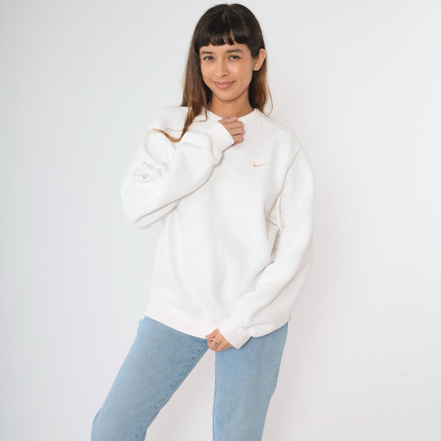 00s Nike Sweatshirt White Peach Swoosh Y2K Raglan Crewneck Large L