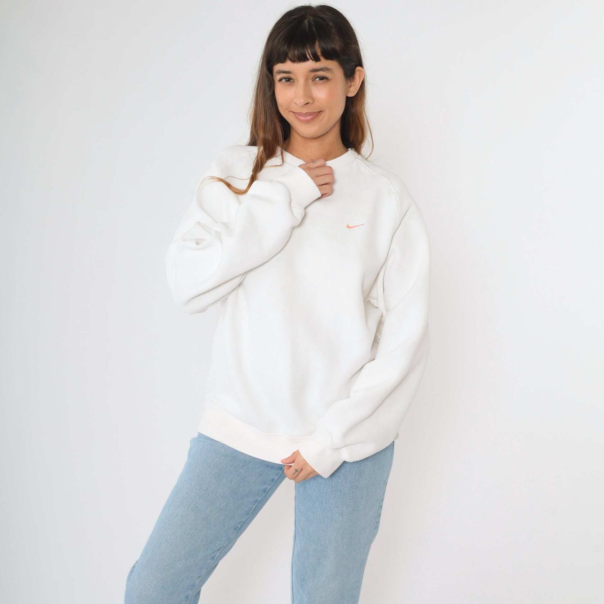 00s Nike Sweatshirt White Peach Swoosh Y2K Raglan Crewneck Large L