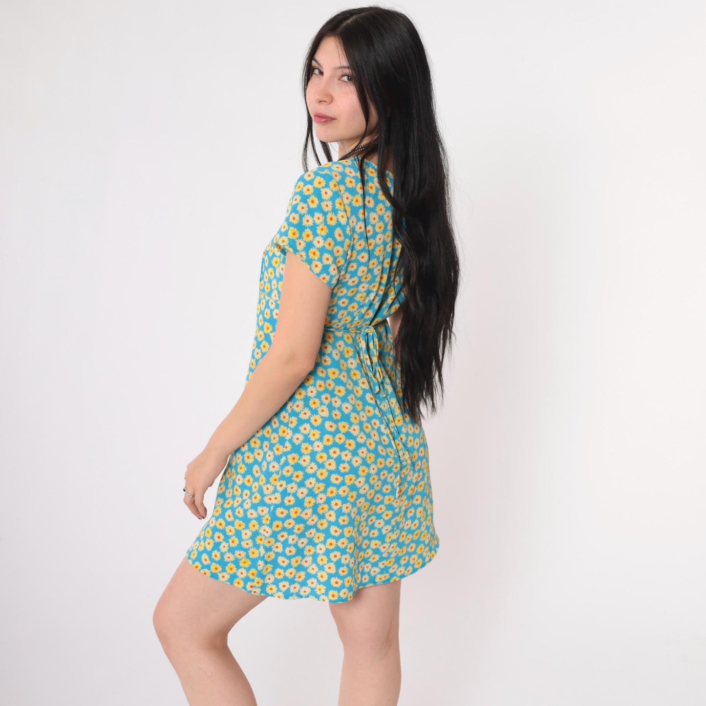 90s Byer Too! Floral Mini Dress Empire Waist Blue Yellow Small