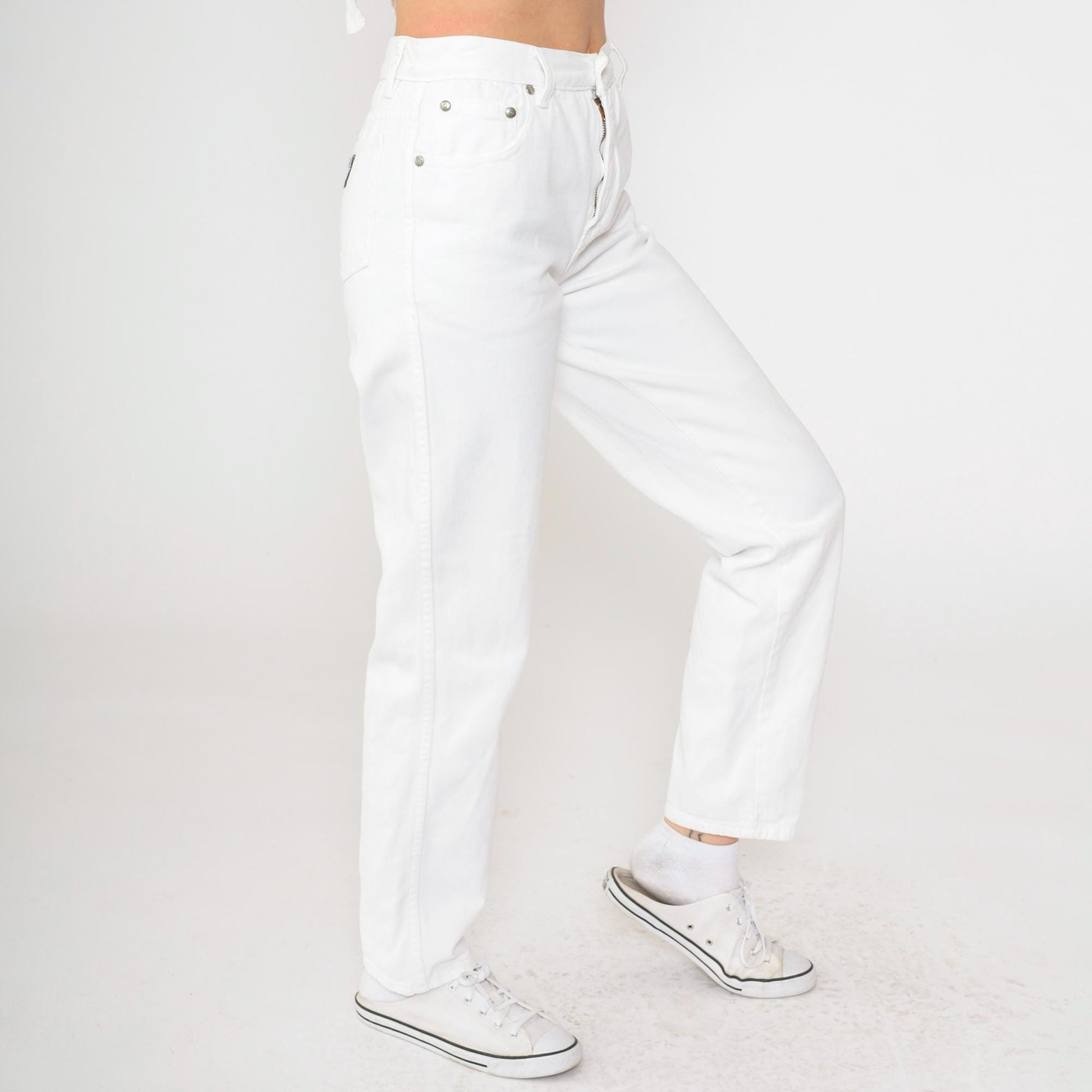 90s Guess White Denim High-Rise Straight-Leg Jeans Small 29
