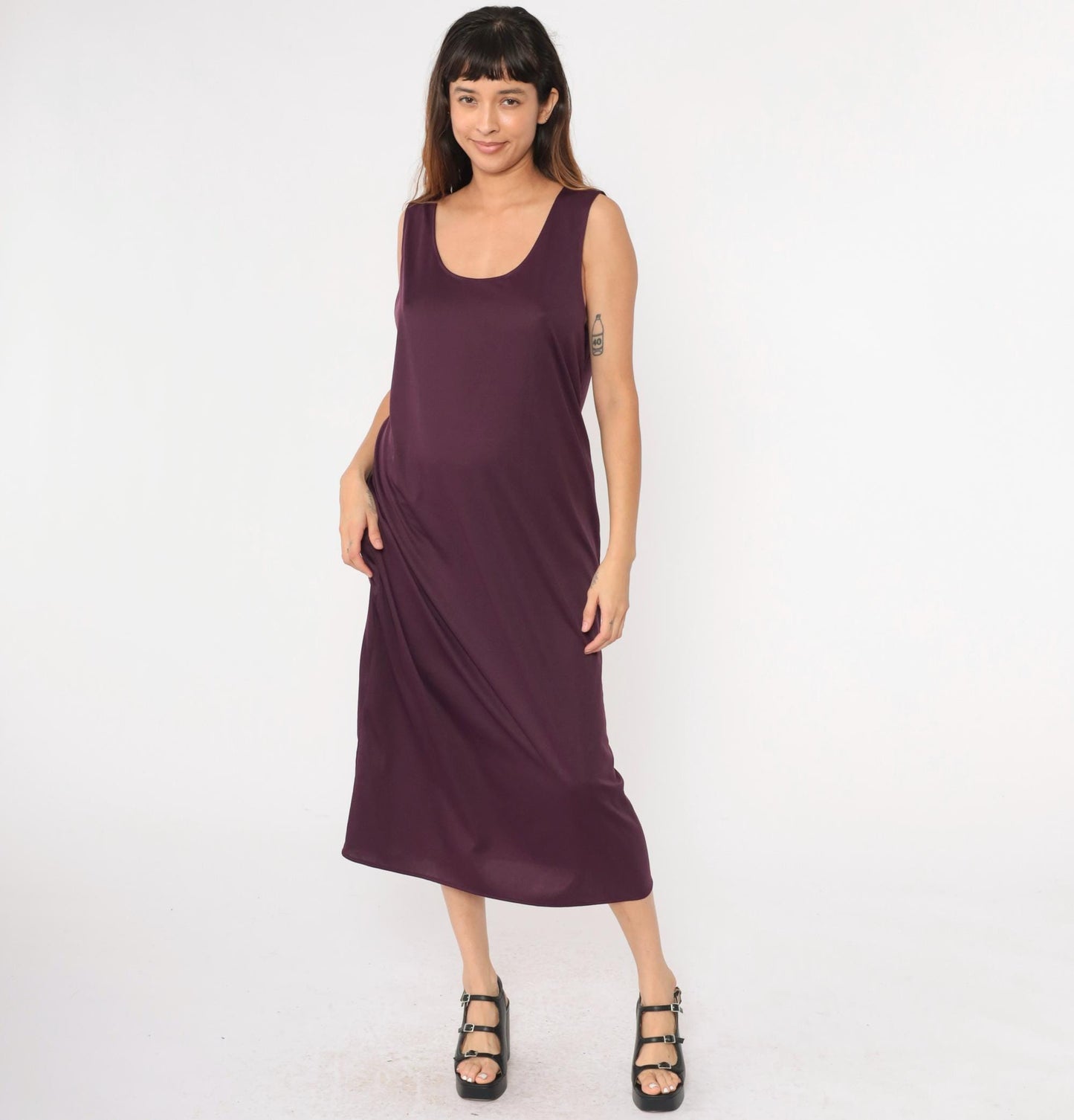 90s Purple Shift Dress Ankle Length Sleeveless Scoop Neck Maxi Extra Large