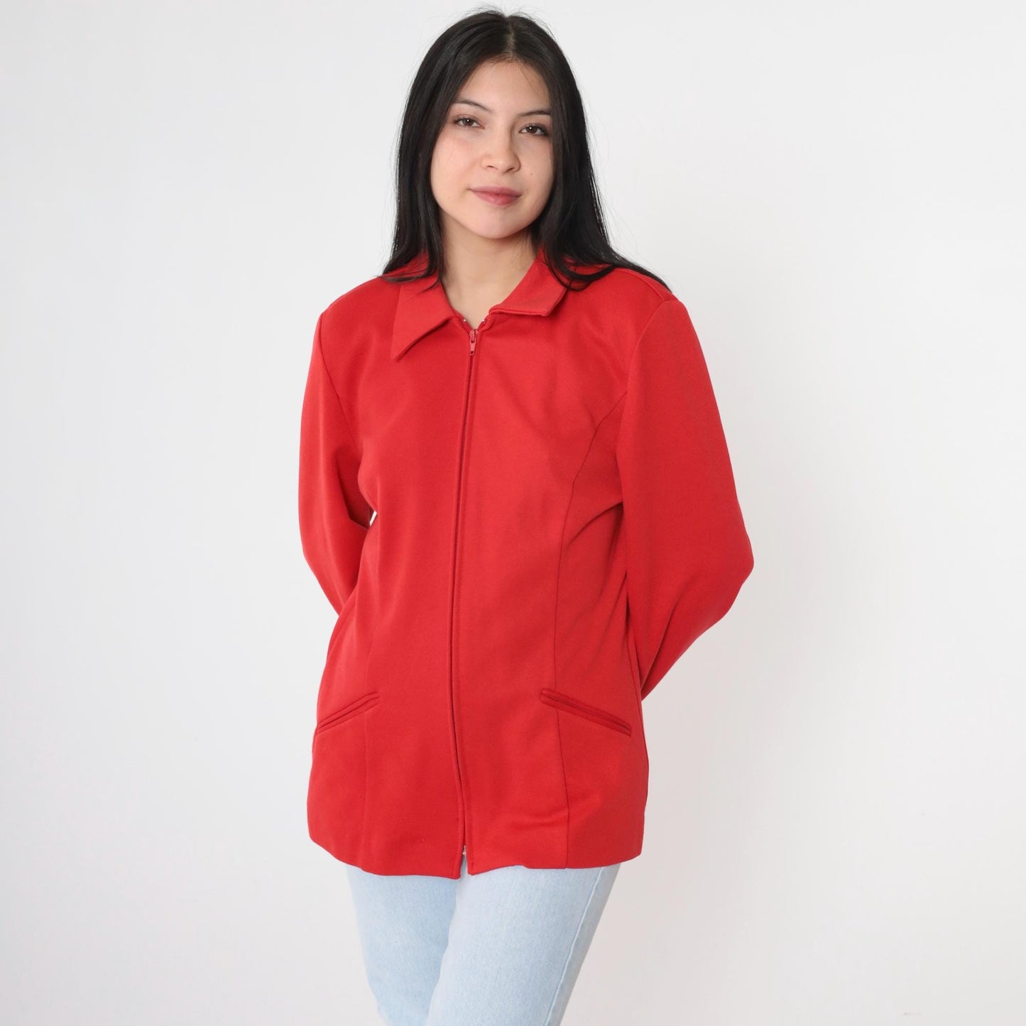 90s Red Zip-Up Jacket Collared Structured Tailored Medium M