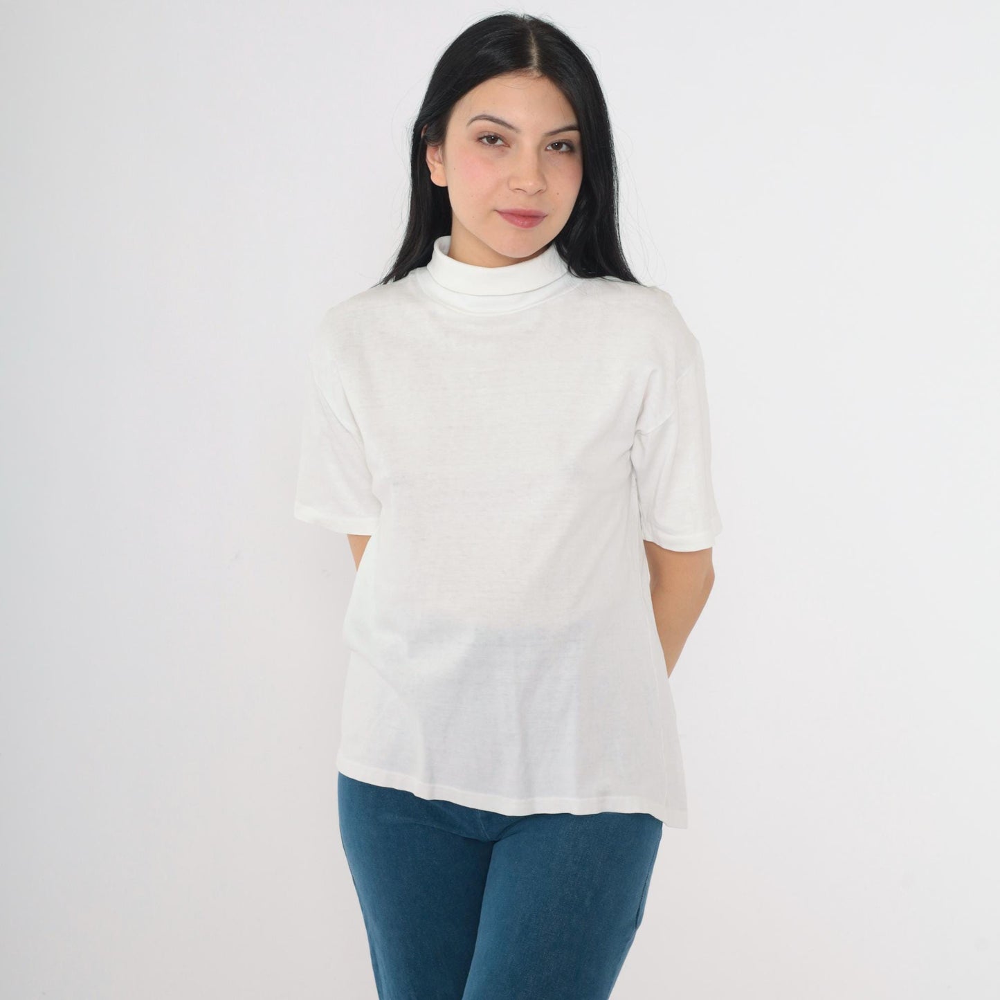 80s Munsingwear White Turtleneck Short Sleeve Top Medium M