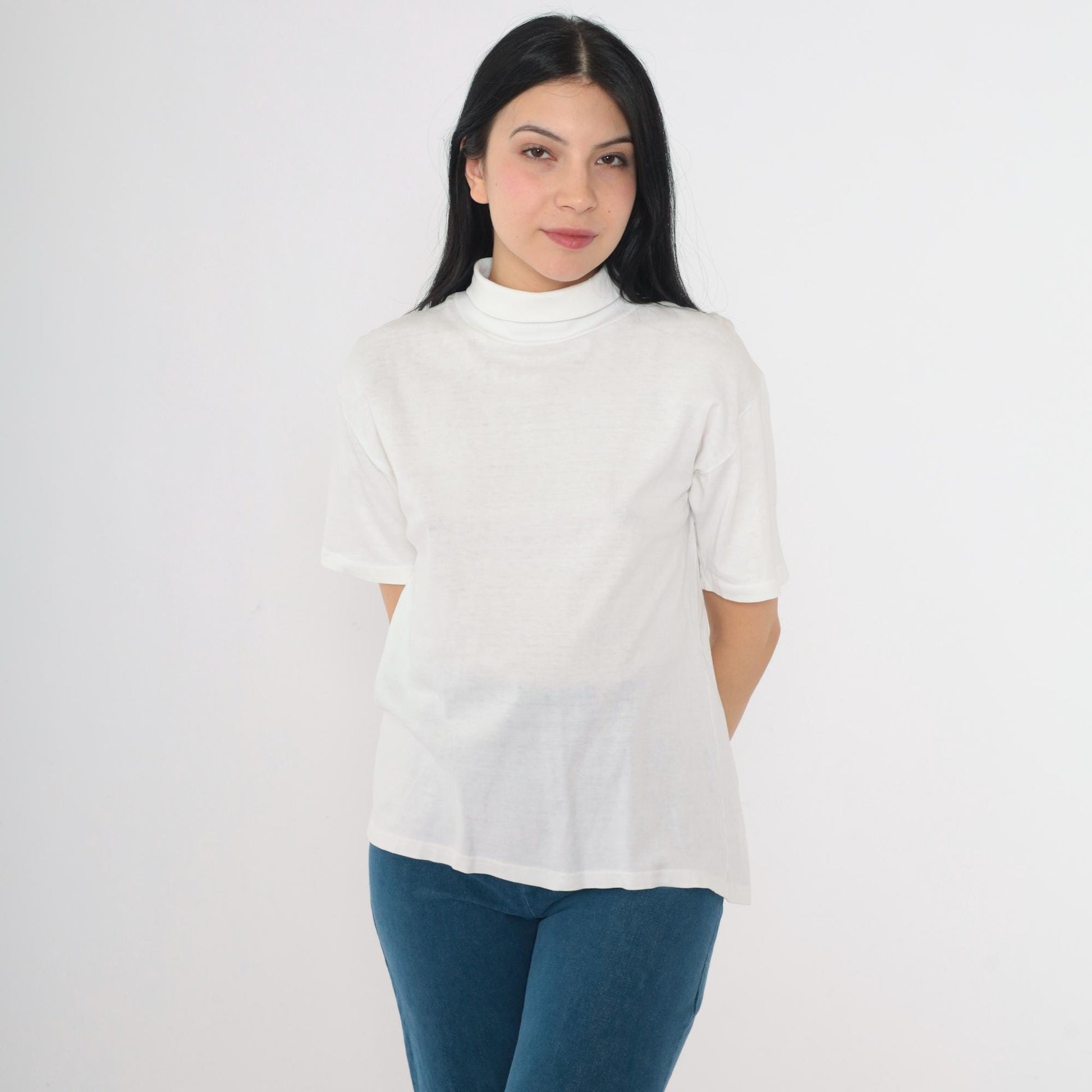 80s Munsingwear White Turtleneck Short Sleeve Top Medium M