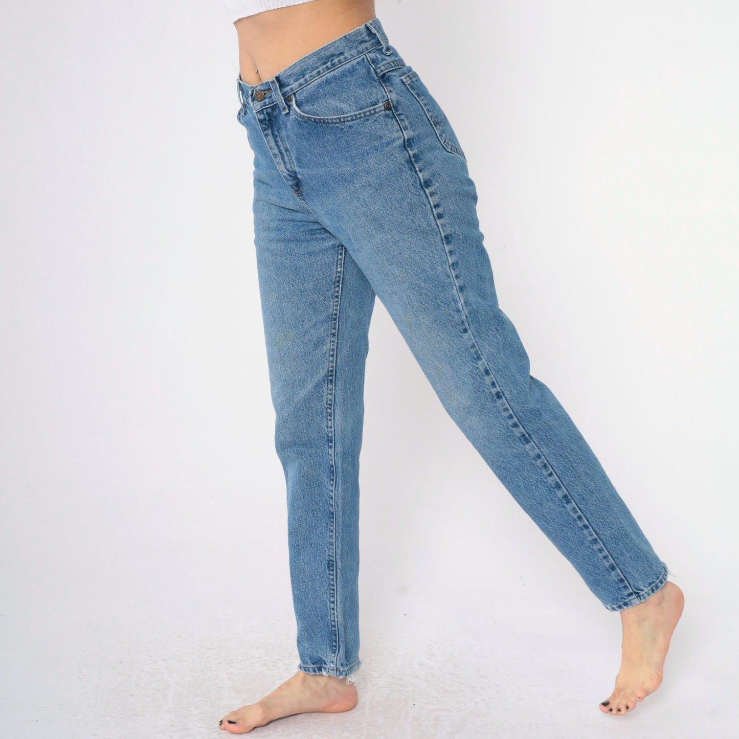 90s Lee Mom Jeans High Waist Tapered Blue Denim Small