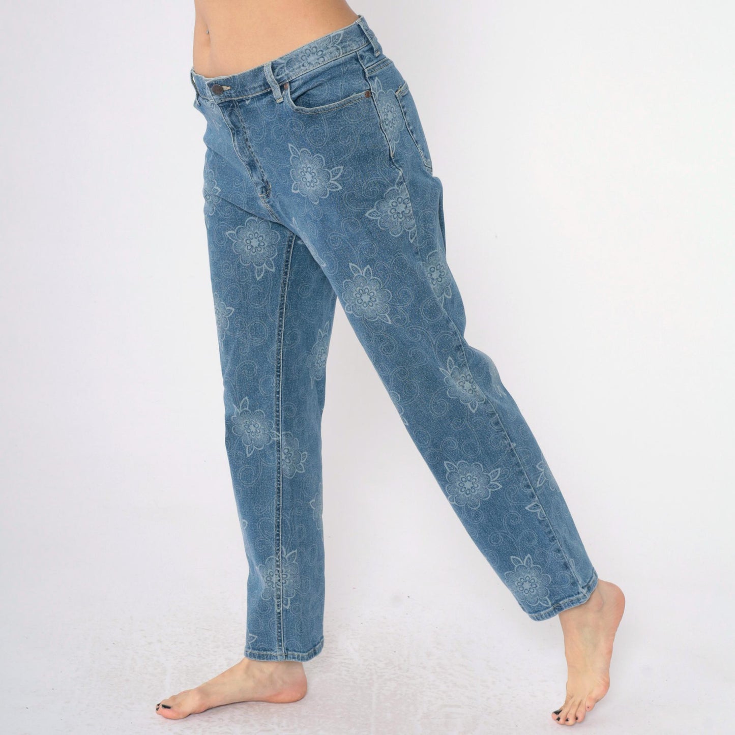 Y2K High Sierra Floral Blue Jeans Straight Leg High Rise 00s Large 14
