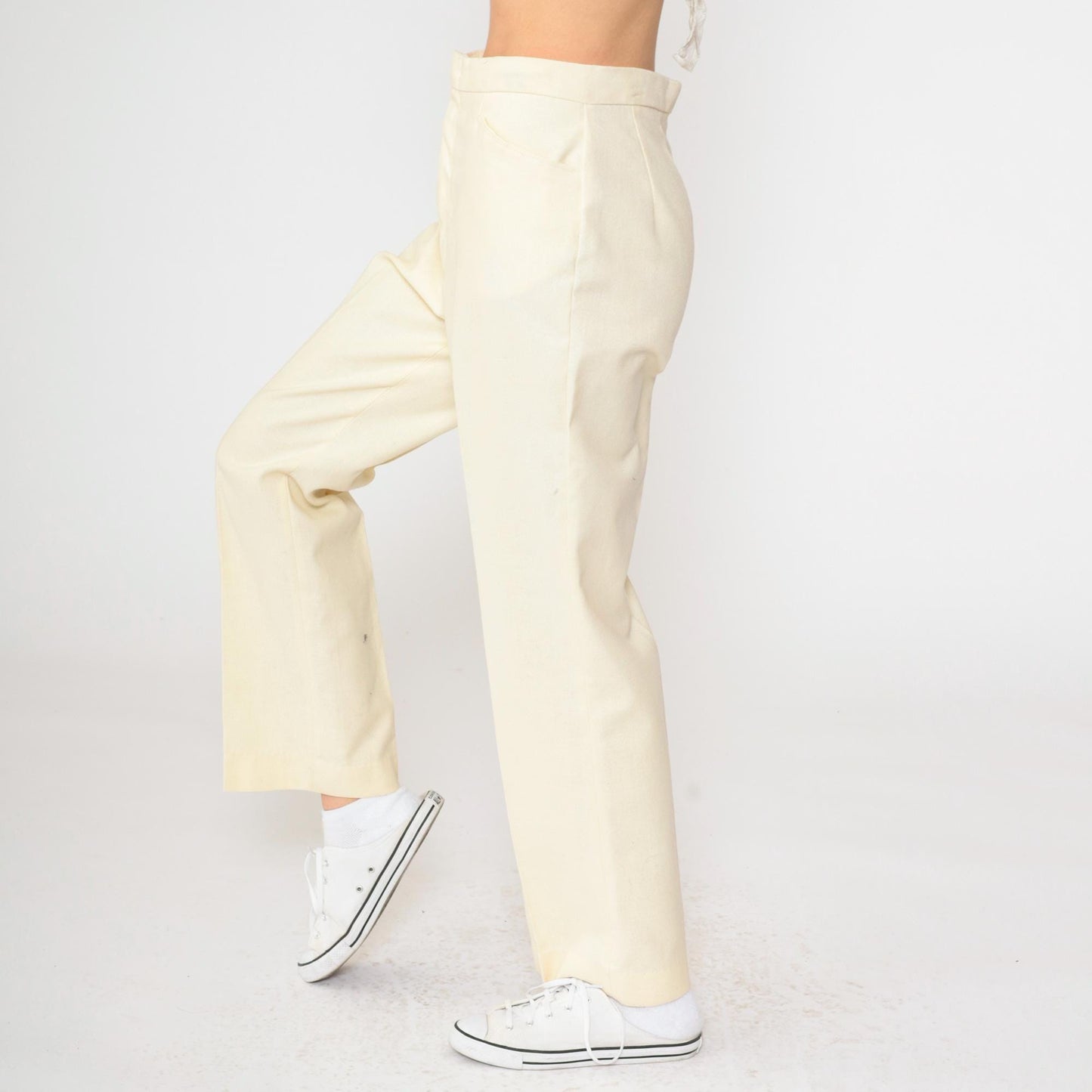 70s Levi's For Gals Sta-Prest Cream Straight Leg Trousers High Waist Small