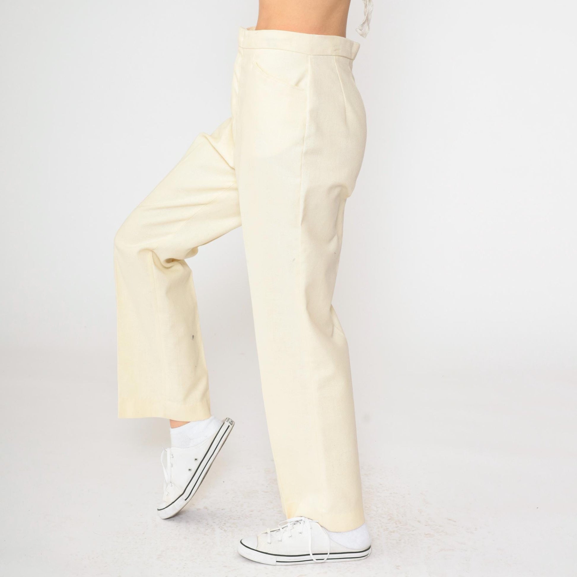 70s Levi's For Gals Sta-Prest Cream Straight Leg Trousers High Waist Small
