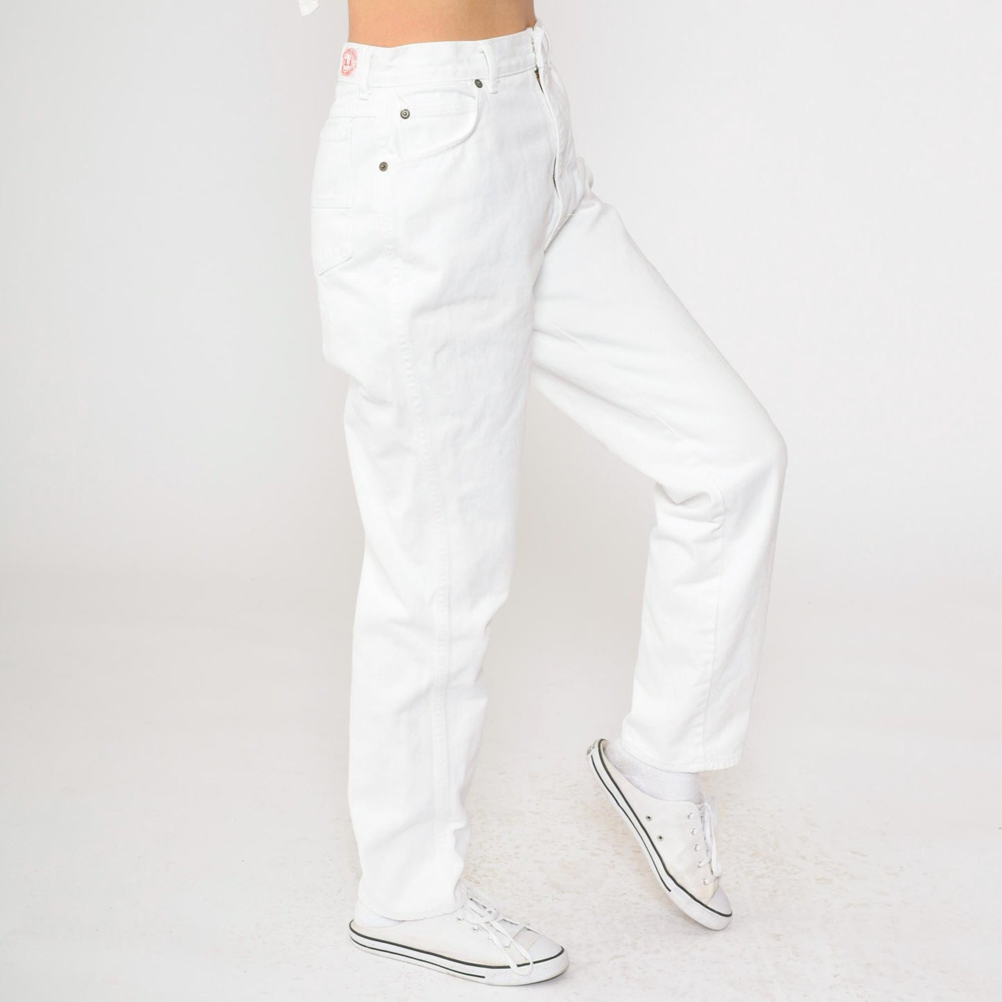 90s White Denim Jeans High Waist Straight Leg Mom Jeans Medium 8