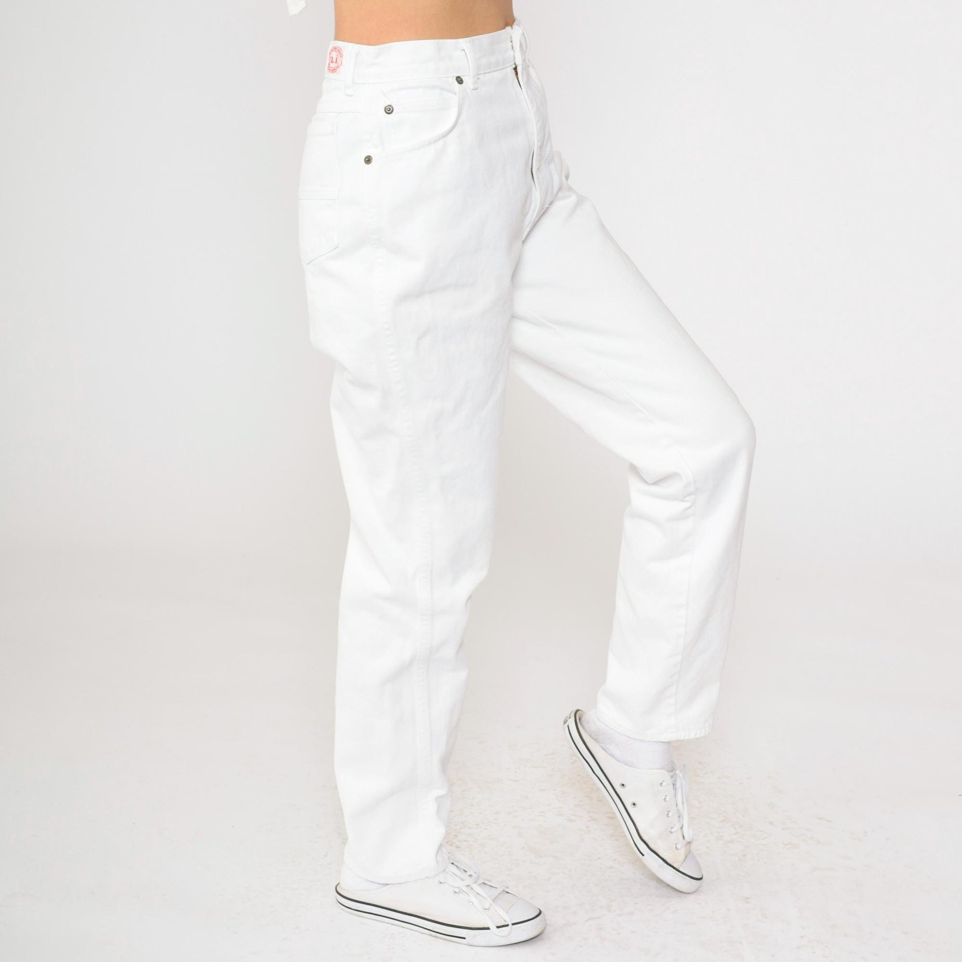 90s White Denim Jeans High Waist Straight Leg Mom Jeans Medium 8