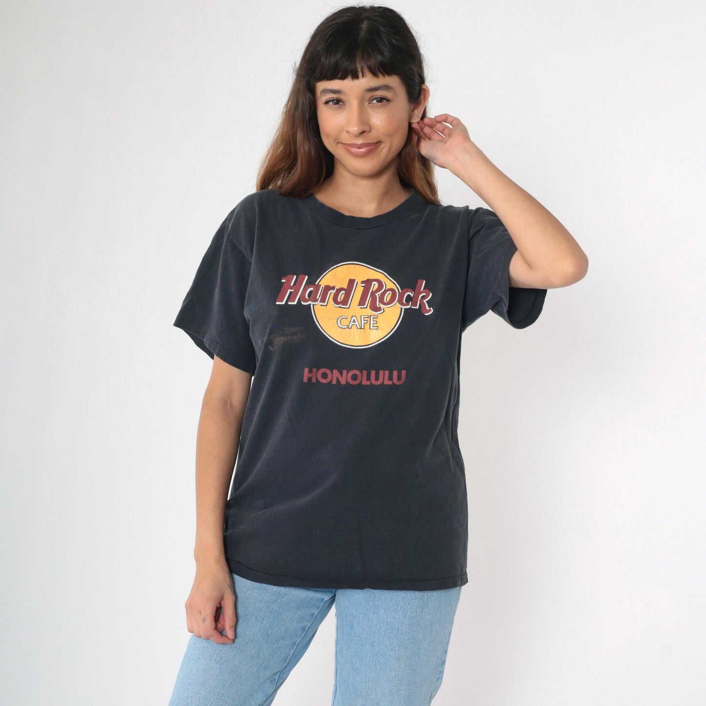 90s Hard Rock Cafe Honolulu Graphic T-Shirt Black Single Stitch Medium M