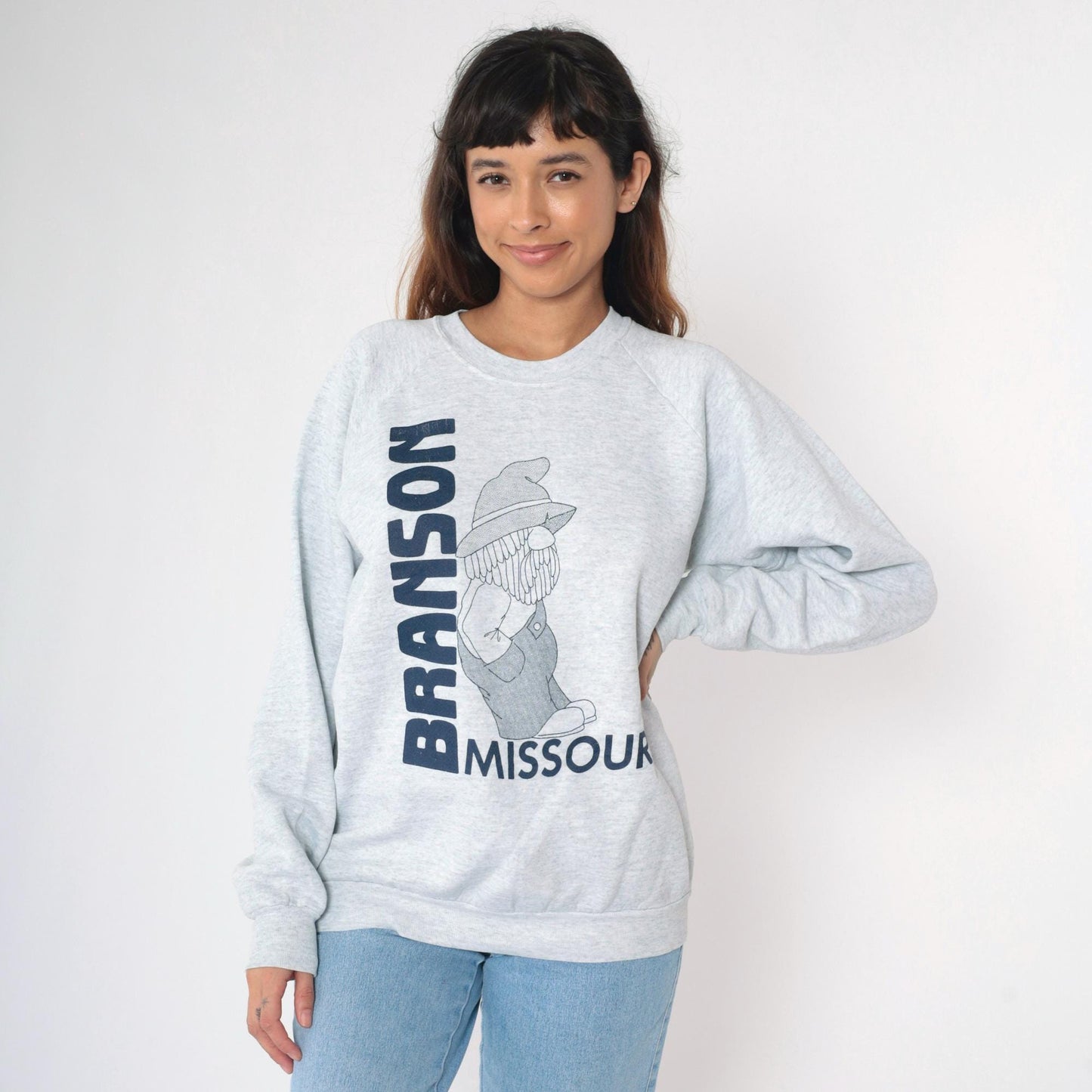 90s Branson Missouri Gnome Graphic Sweatshirt Heather Grey Crewneck Extra Large