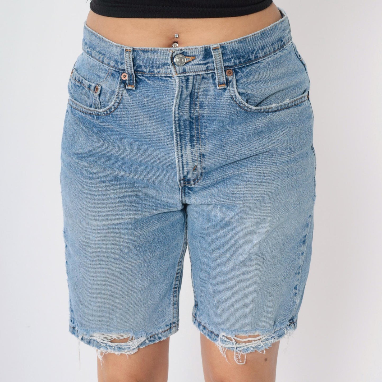 Levi's 505 Y2K Denim Shorts High Rise Distressed Blue Medium 32