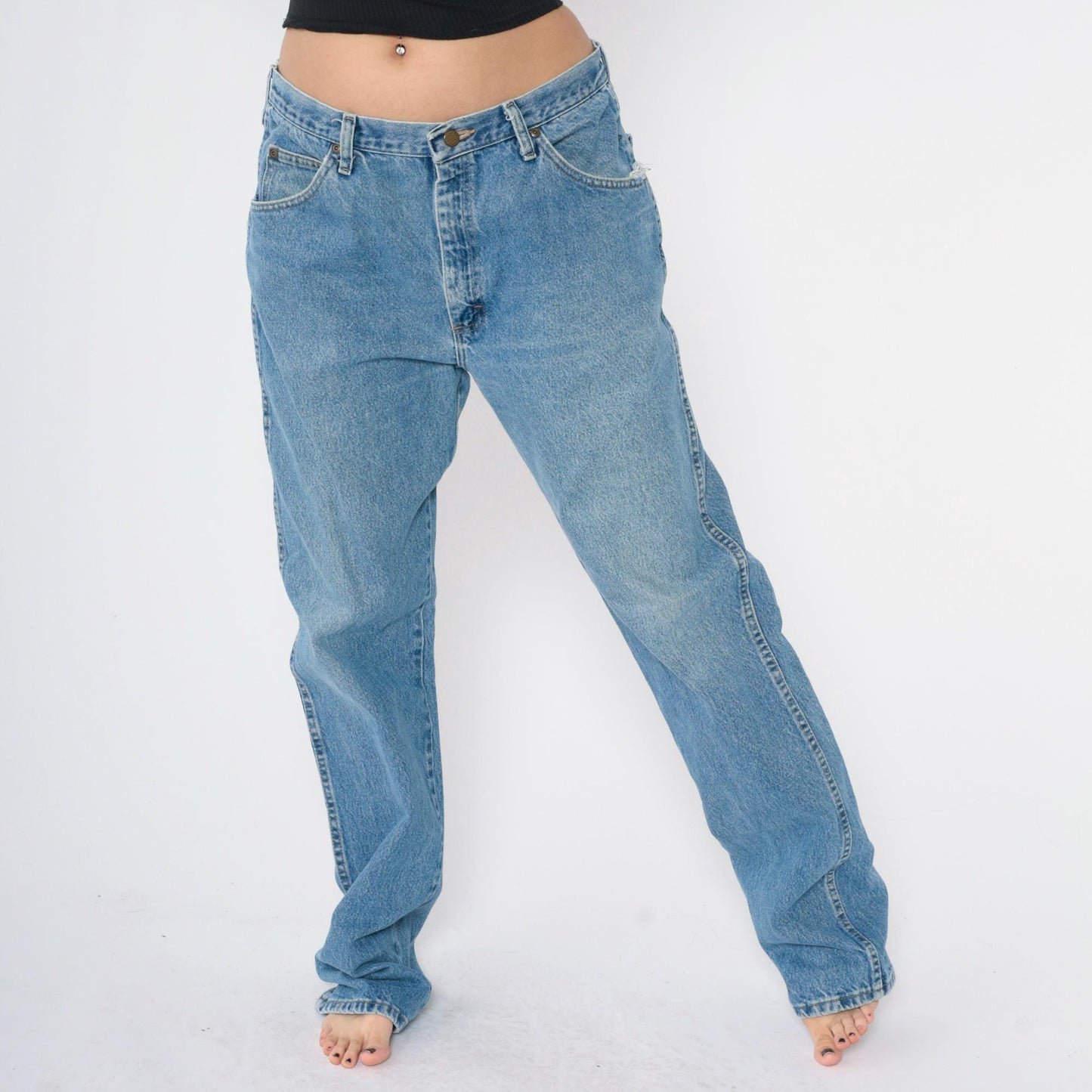 00s Wrangler High Rise Straight Leg Jeans Blue Denim Men's 36x36