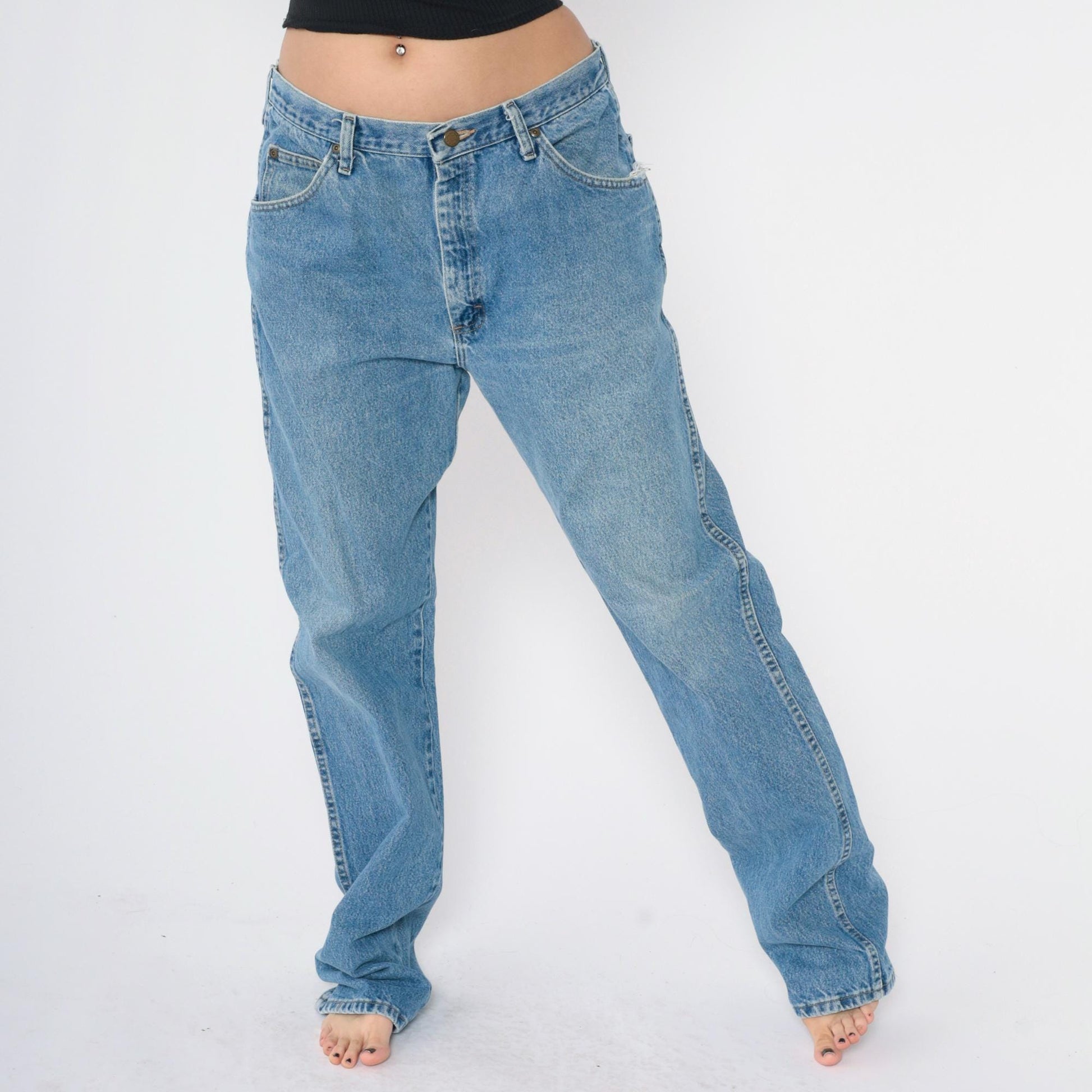 00s Wrangler High Rise Straight Leg Jeans Blue Denim Men's 36x36